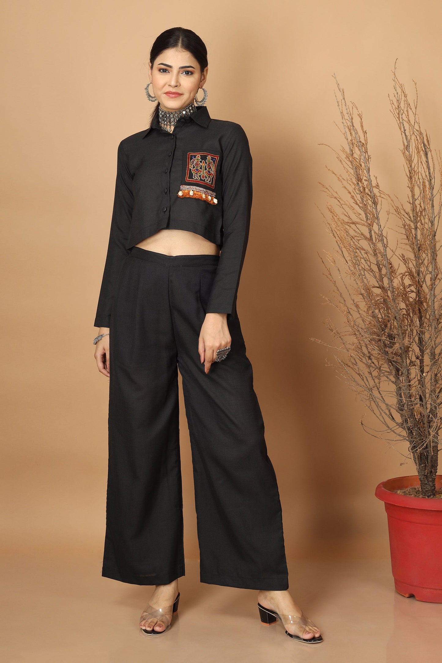 Epic Black Ahir Embroidery Co-Ordinated Set