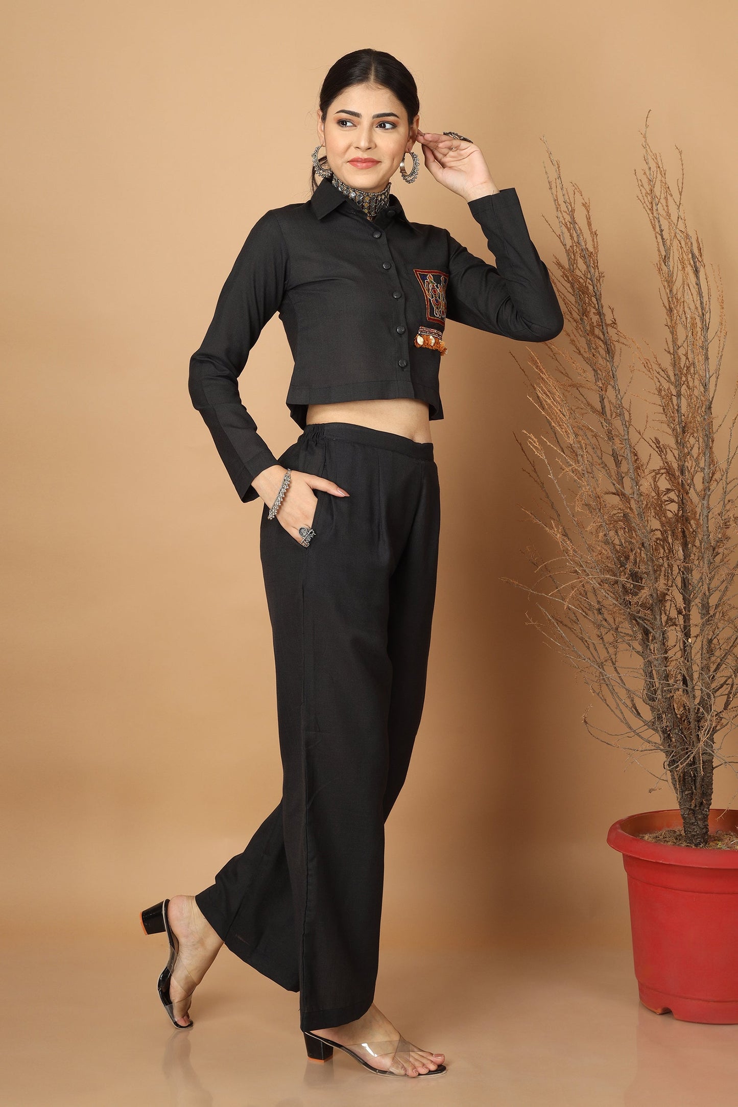 Epic Black Ahir Embroidery Co-Ordinated Set