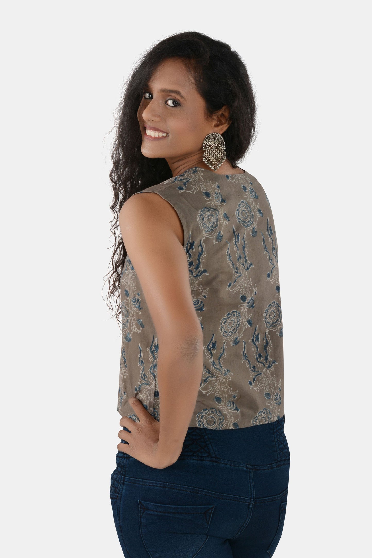 Jhumkalata Grey Ajrakh Top