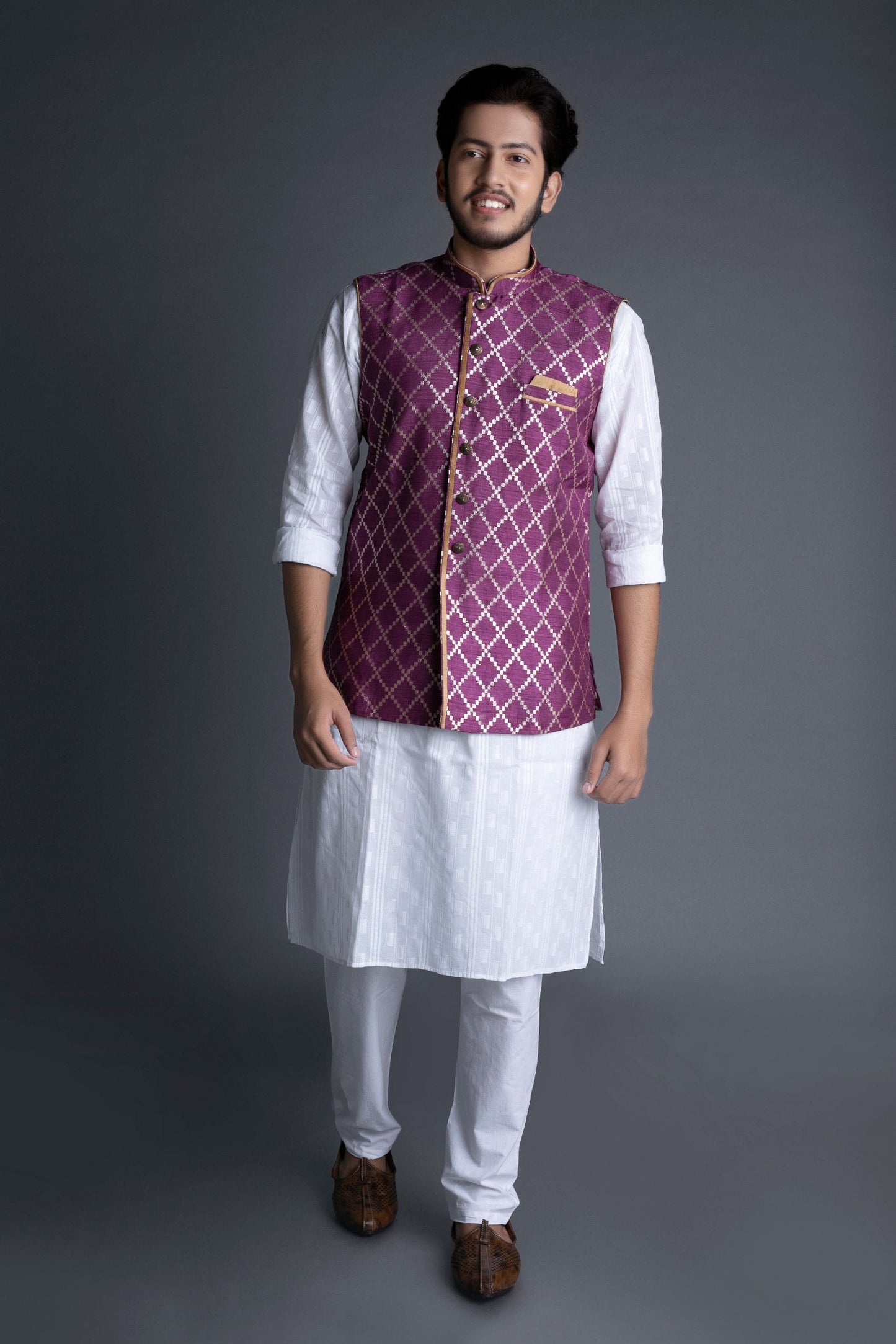 Amethyst Purple Banarasi Brocade Nehru Jacket