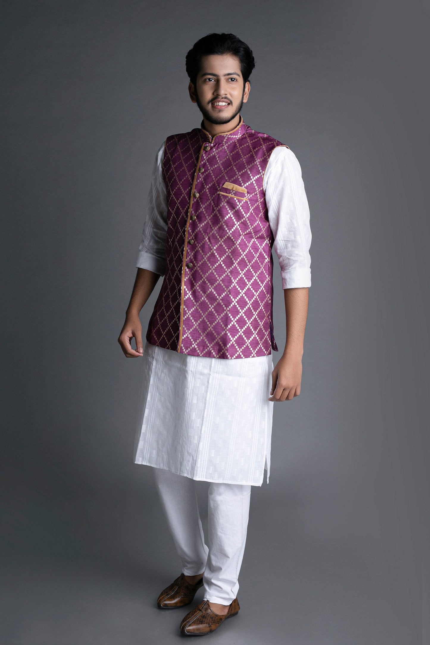 Amethyst Purple Banarasi Brocade Nehru Jacket