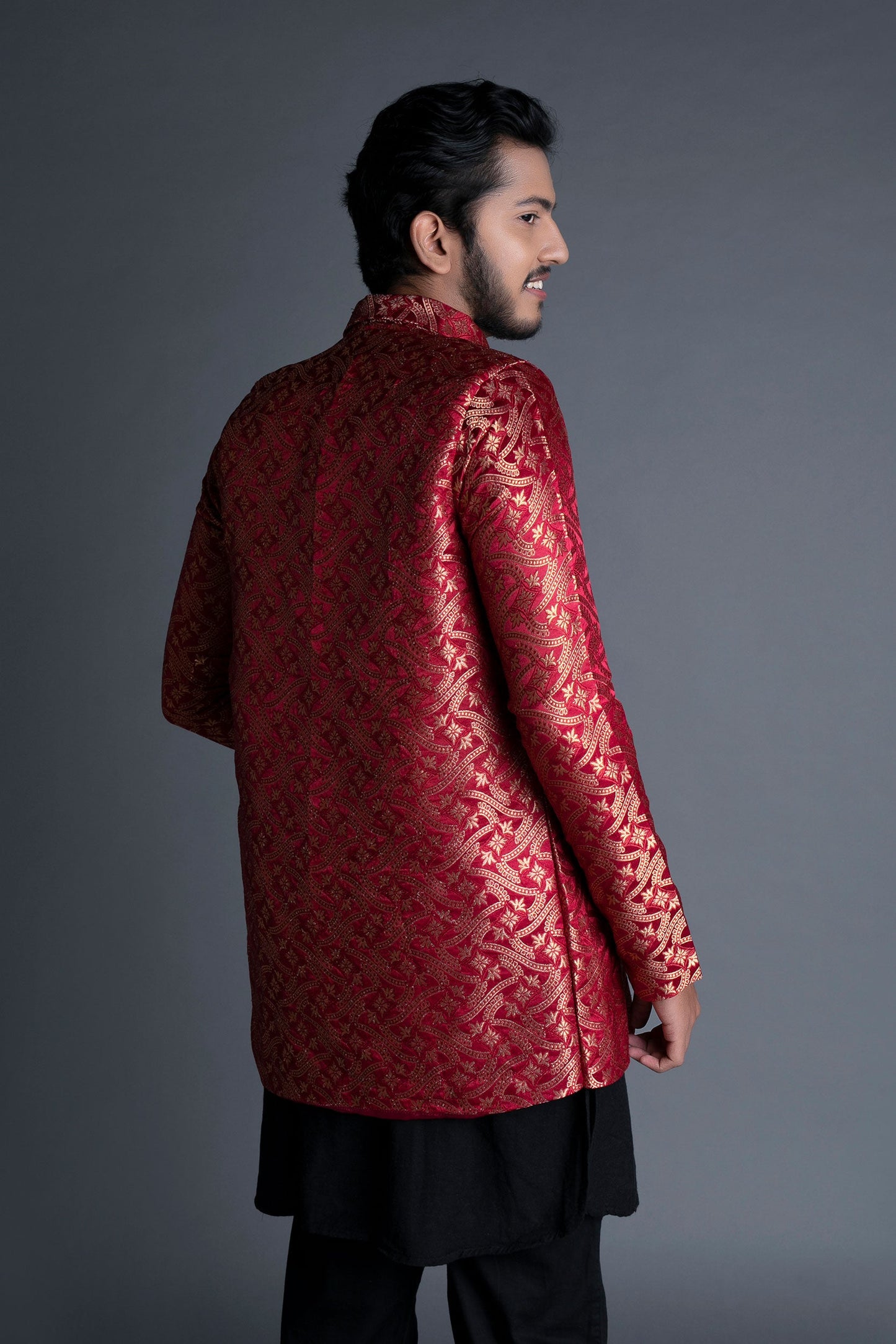Coral Red Banarasi Brocade Jacket