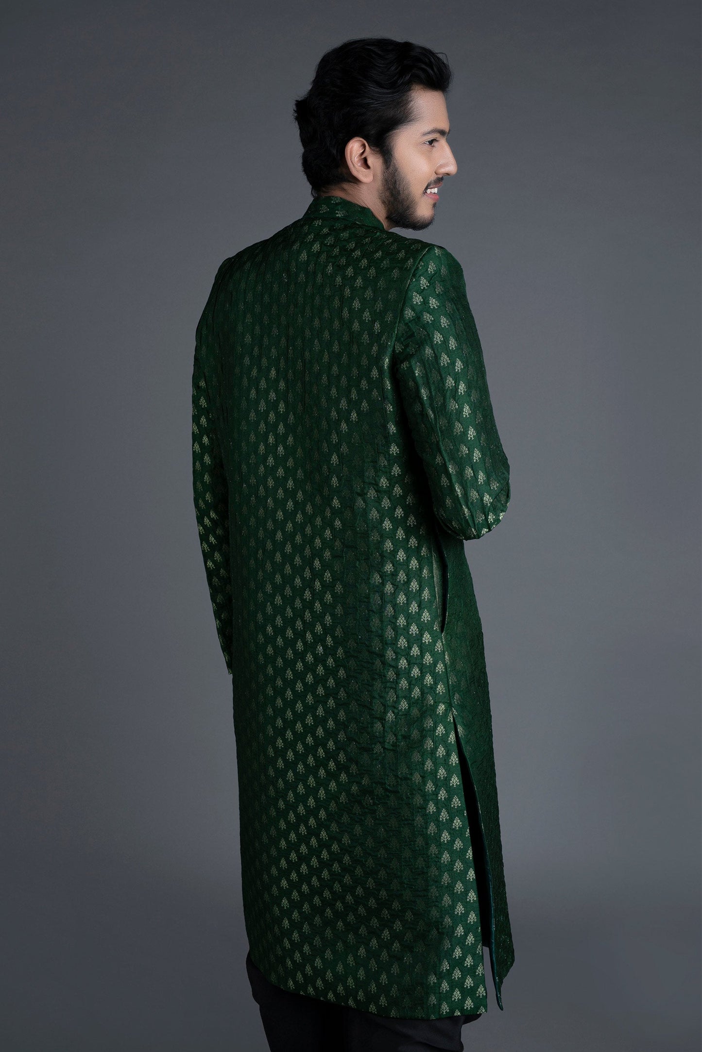 Jade Green Banarasi Brocade Sherwani