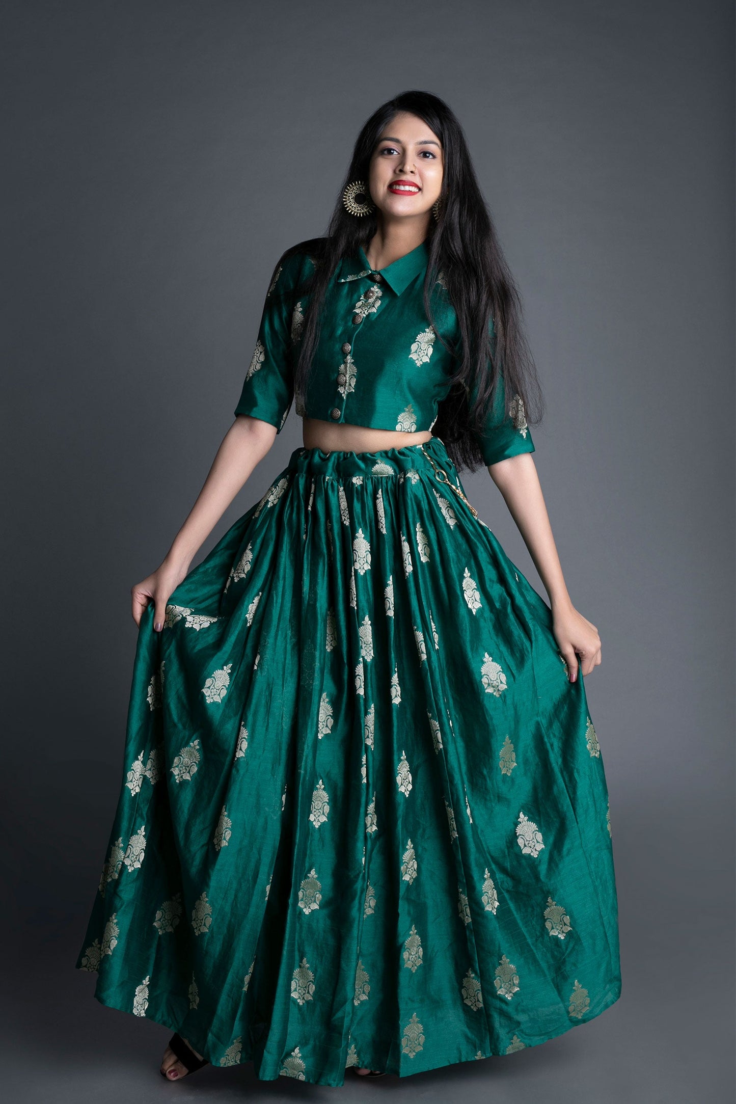Emerald Green Banarasi Brocade Co-Ordinated Set