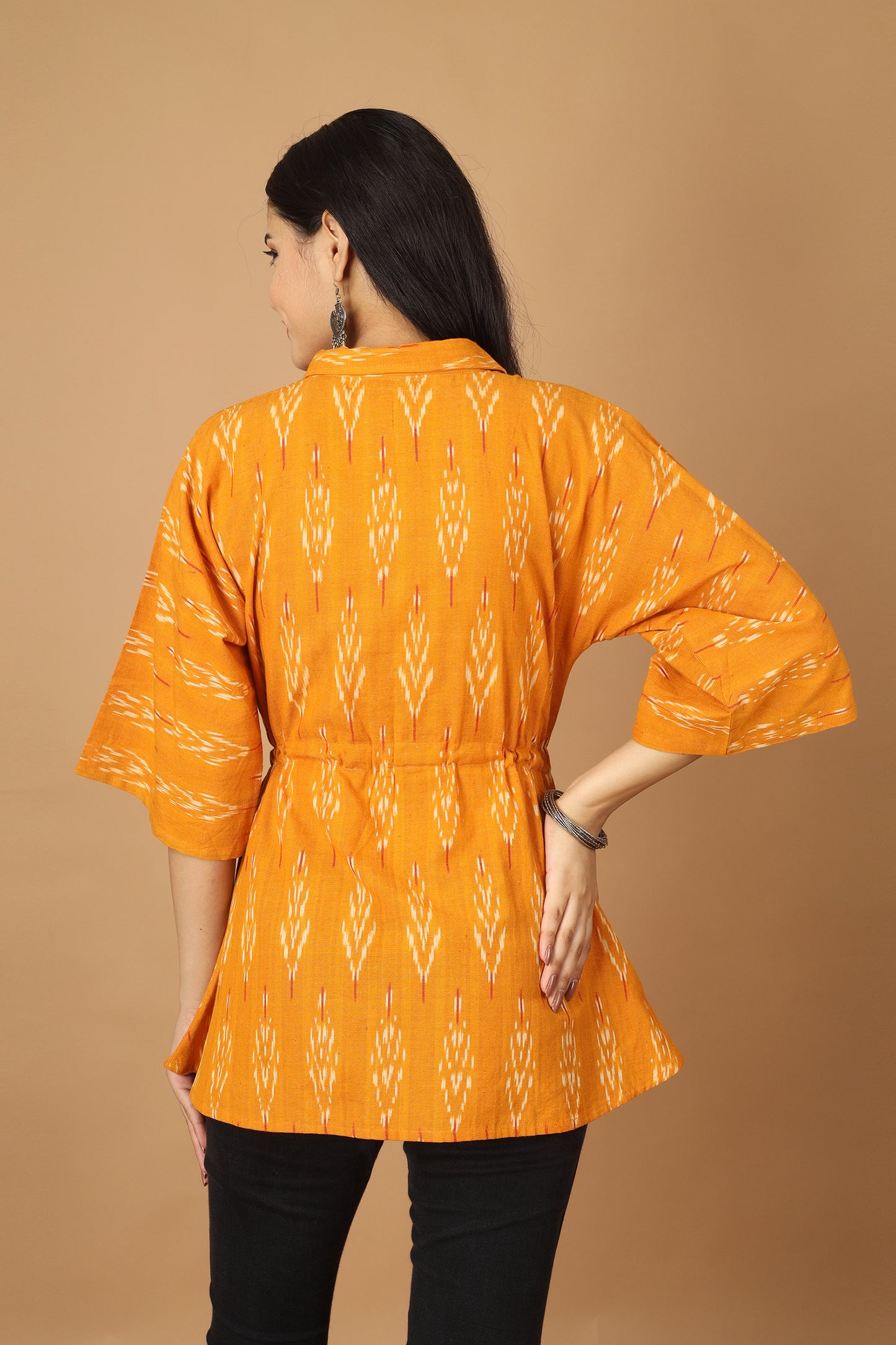 Dopahar Yellow Ikat Kaftan Top