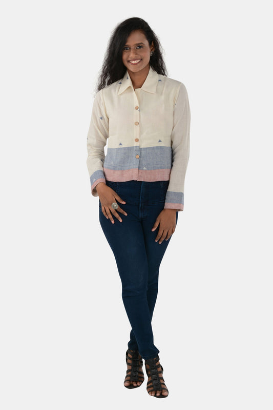 Ekaya White Blue Red Kala Cotton Shirt