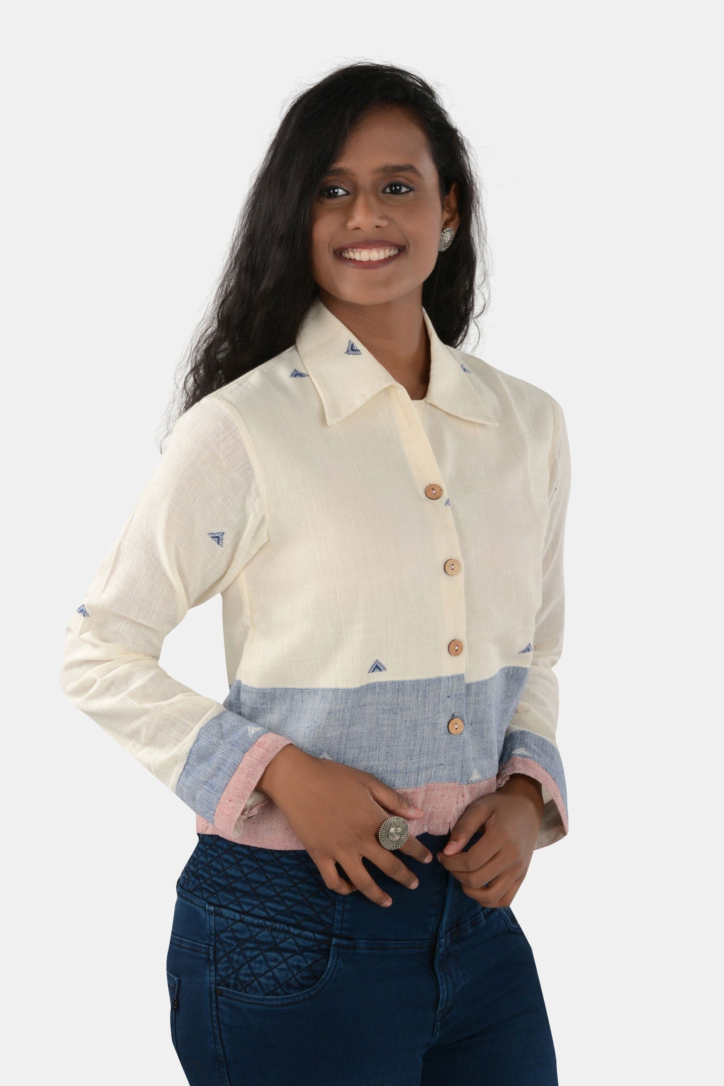 Ekaya White Blue Red Kala Cotton Shirt