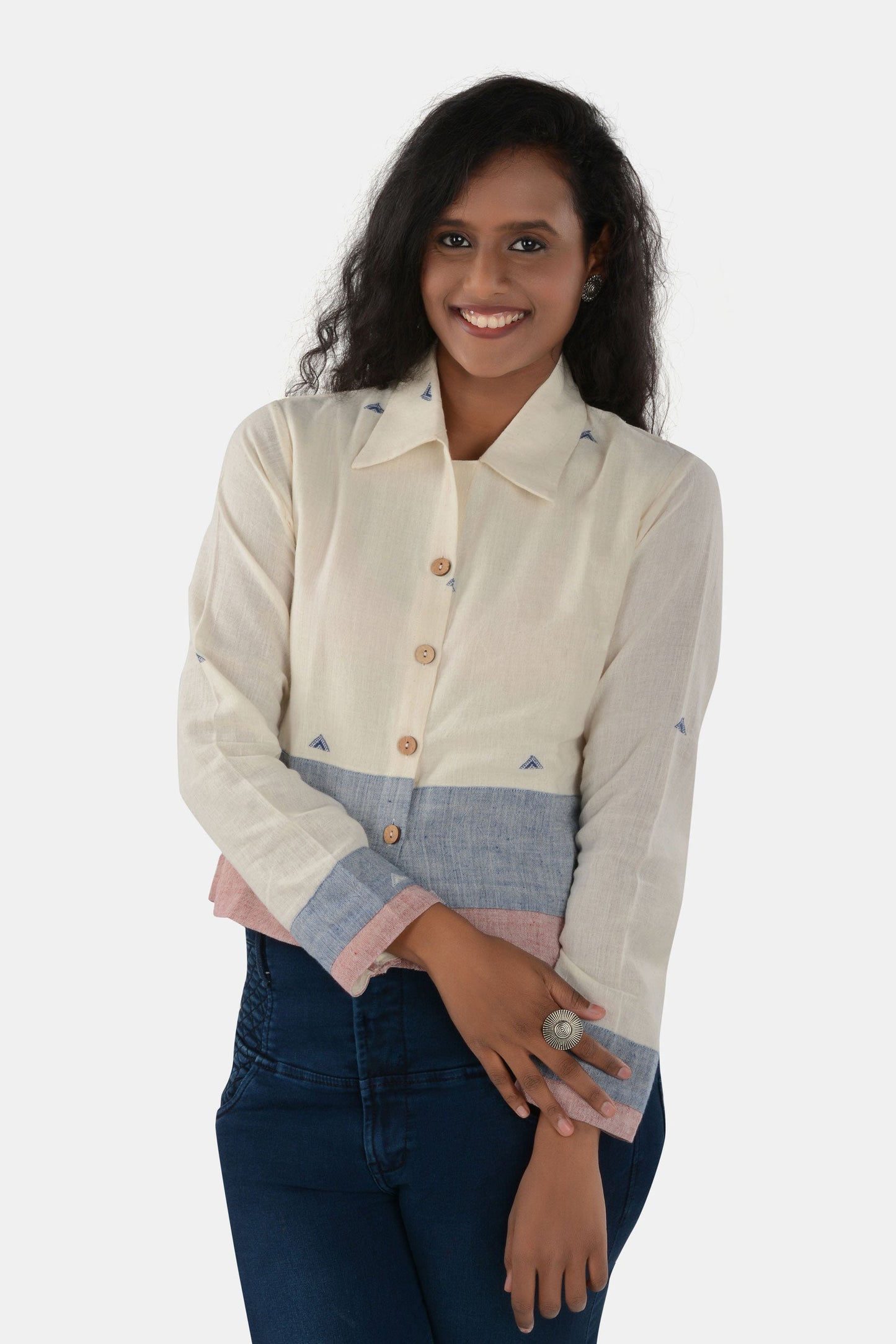 Ekaya White Blue Red Kala Cotton Shirt