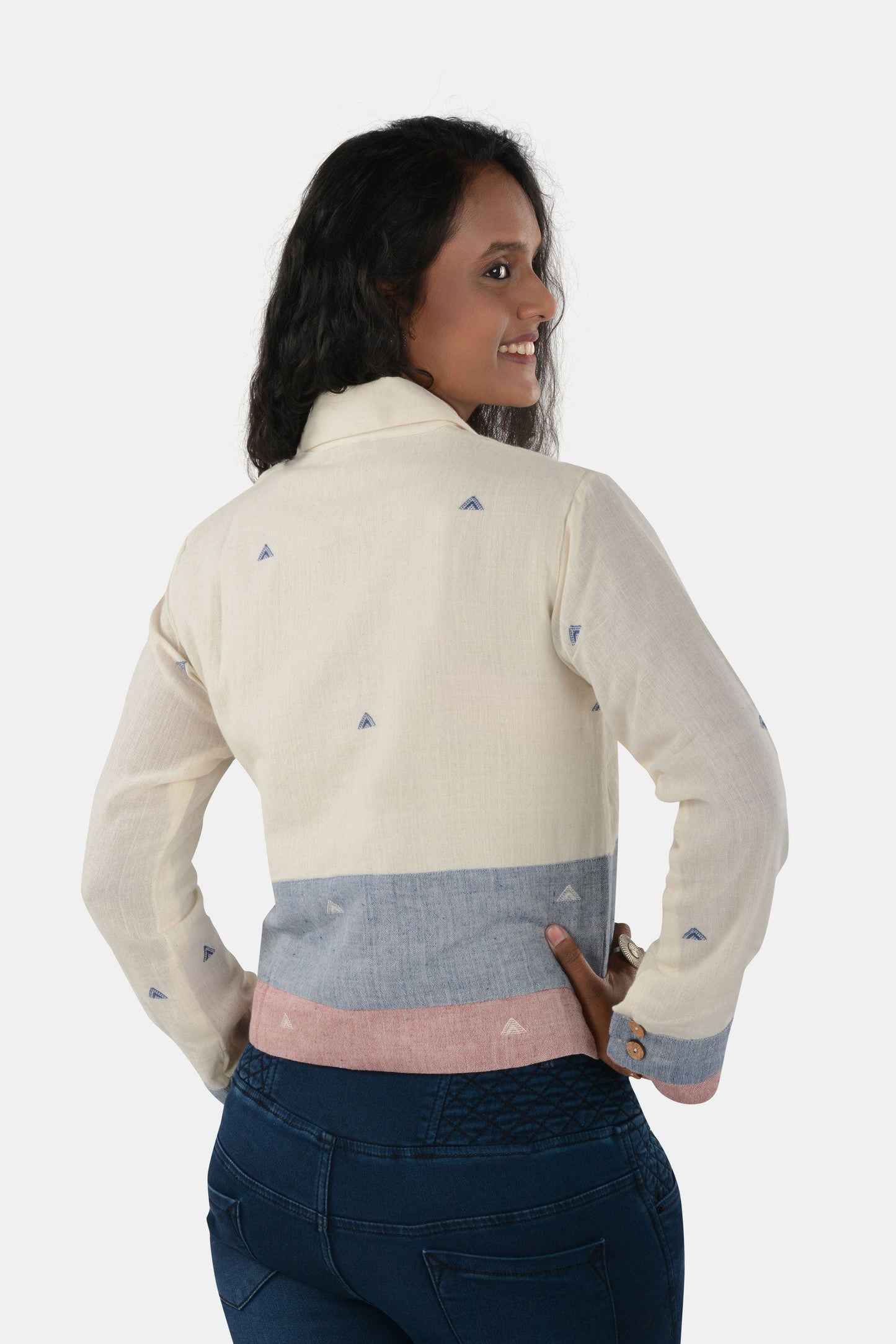 Ekaya White Blue Red Kala Cotton Shirt