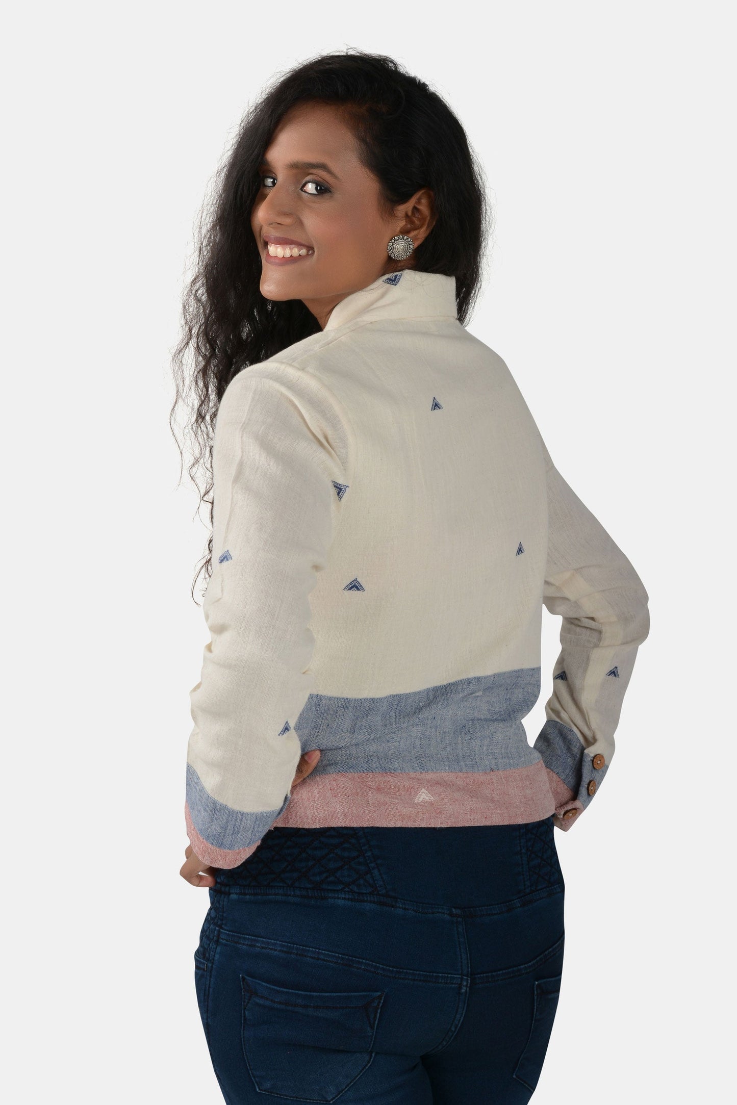 Ekaya White Blue Red Kala Cotton Shirt