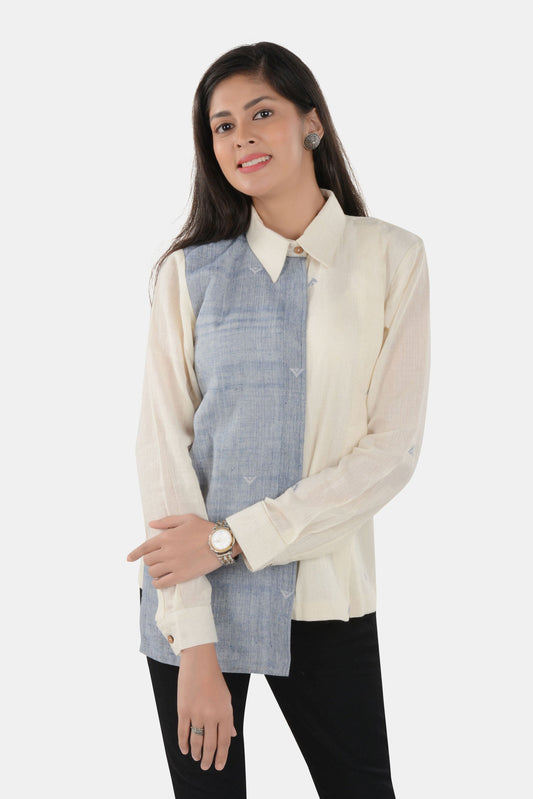 Savaay White Blue Kala Cotton Shirt