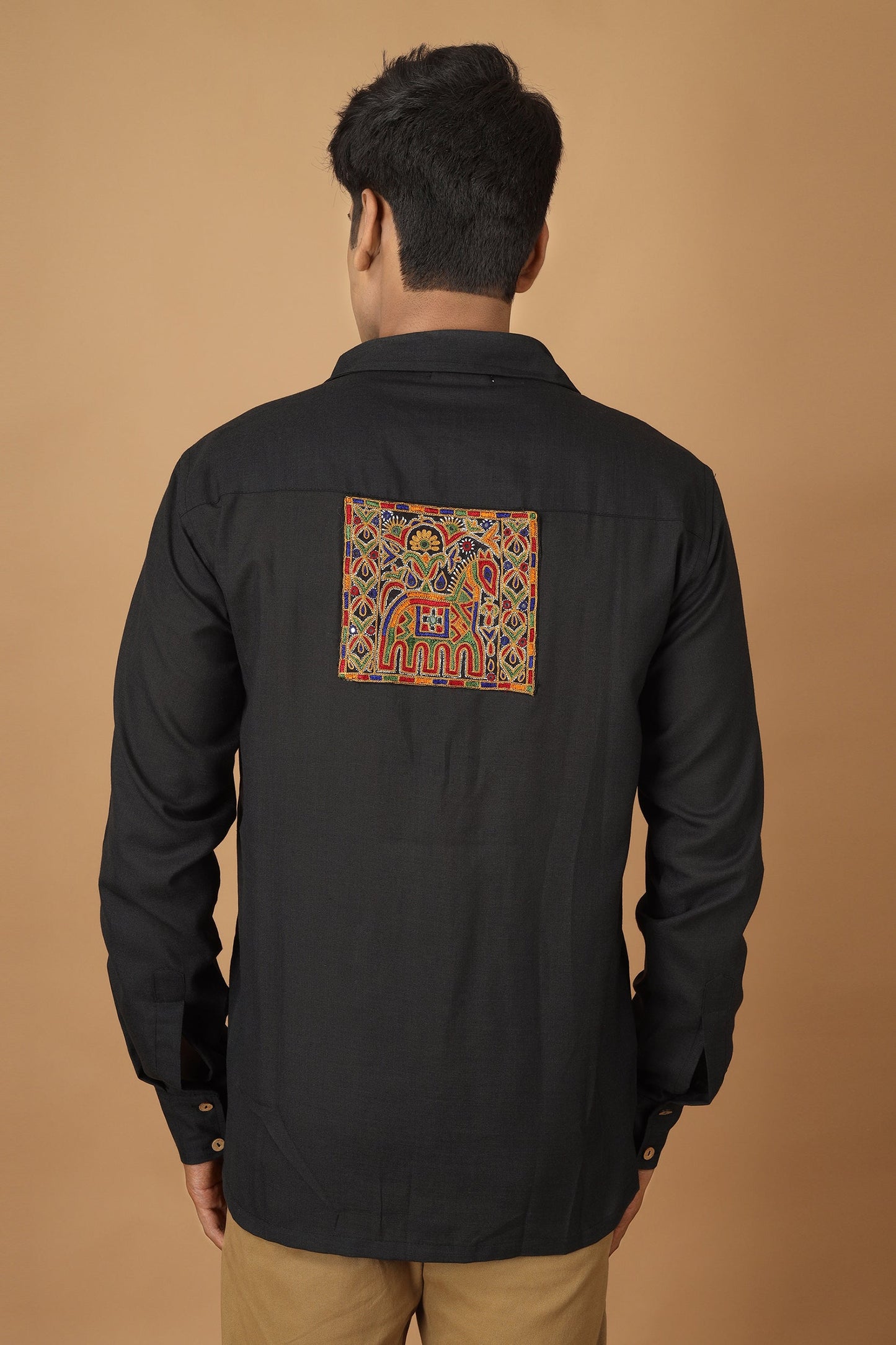 Fable Black Ahir Embroidery Mens Shirt