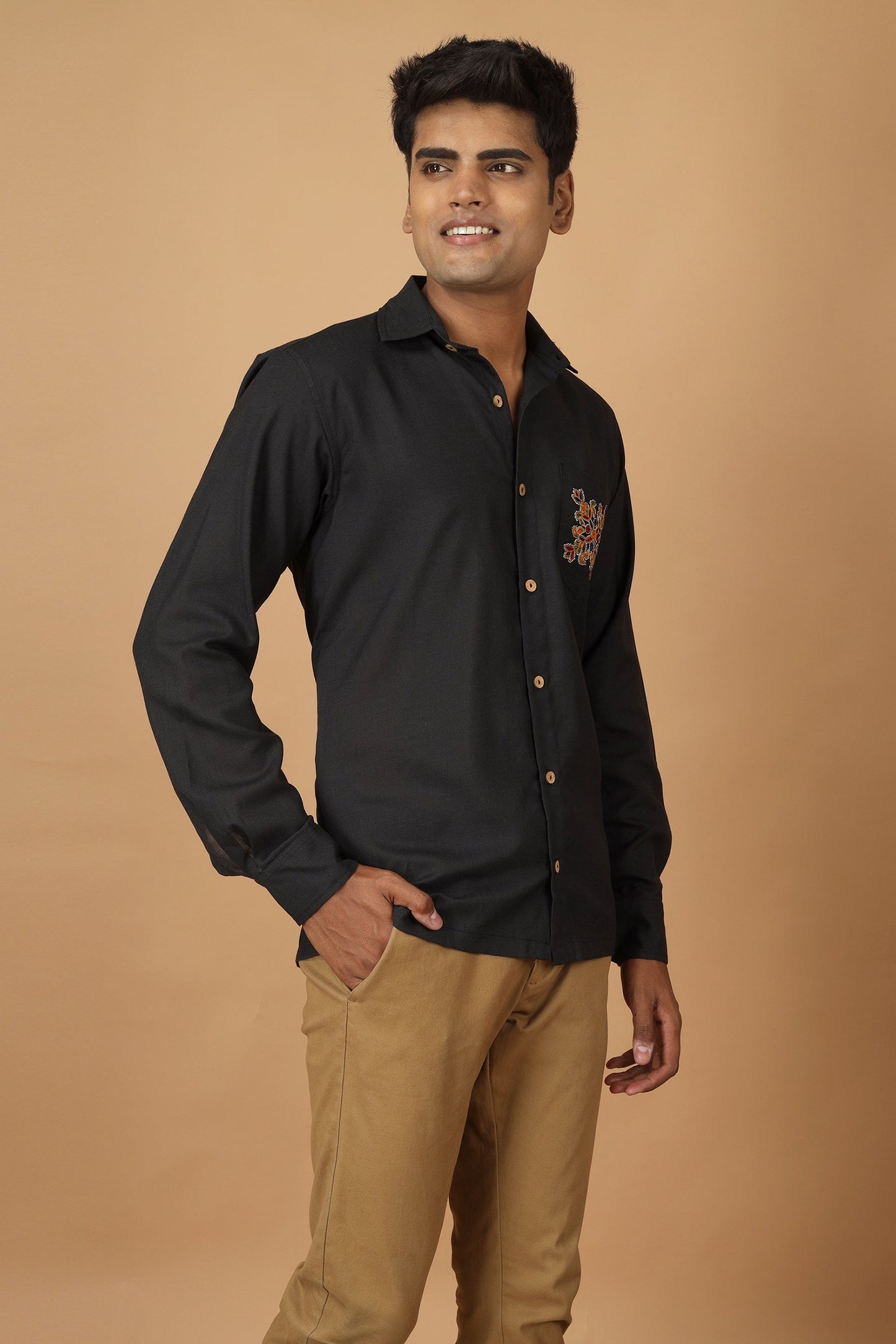 Folklore Black Ahir Embroidery Mens Shirt