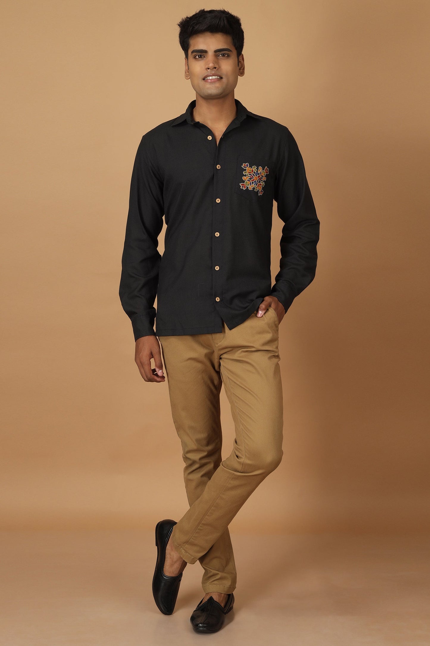 Folklore Black Ahir Embroidery Mens Shirt