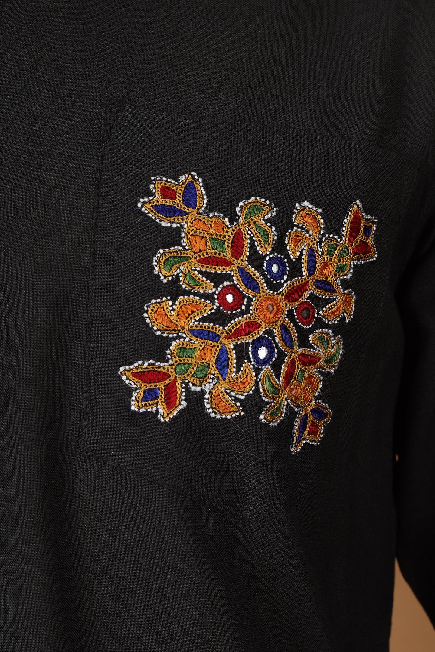 Folklore Black Ahir Embroidery Mens Shirt