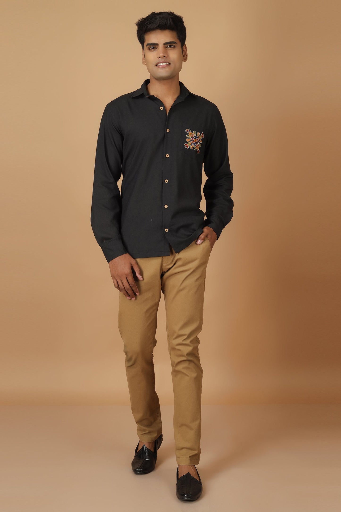 Folklore Black Ahir Embroidery Mens Shirt