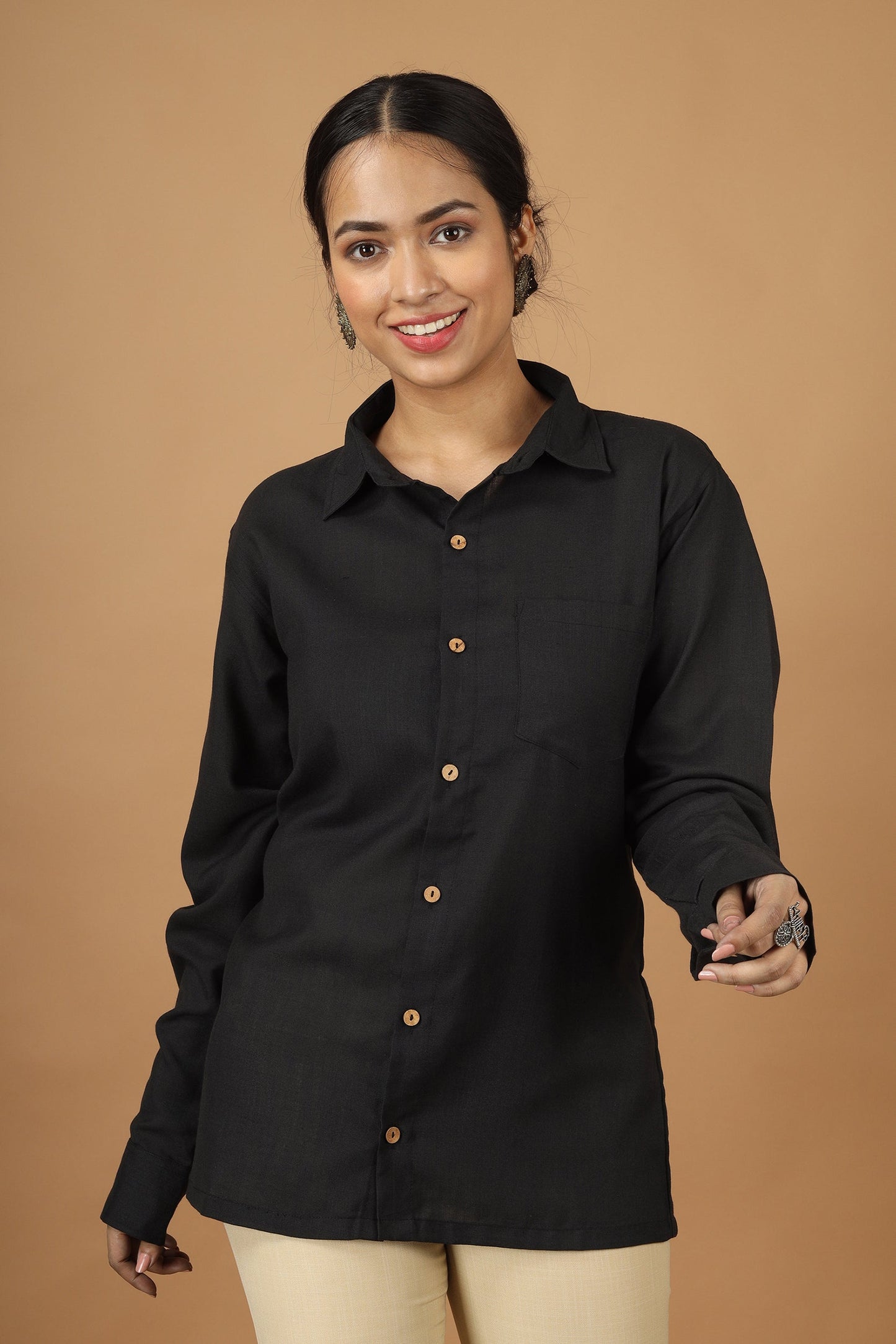 Fable Black Ahir Embroidery Womens Shirt