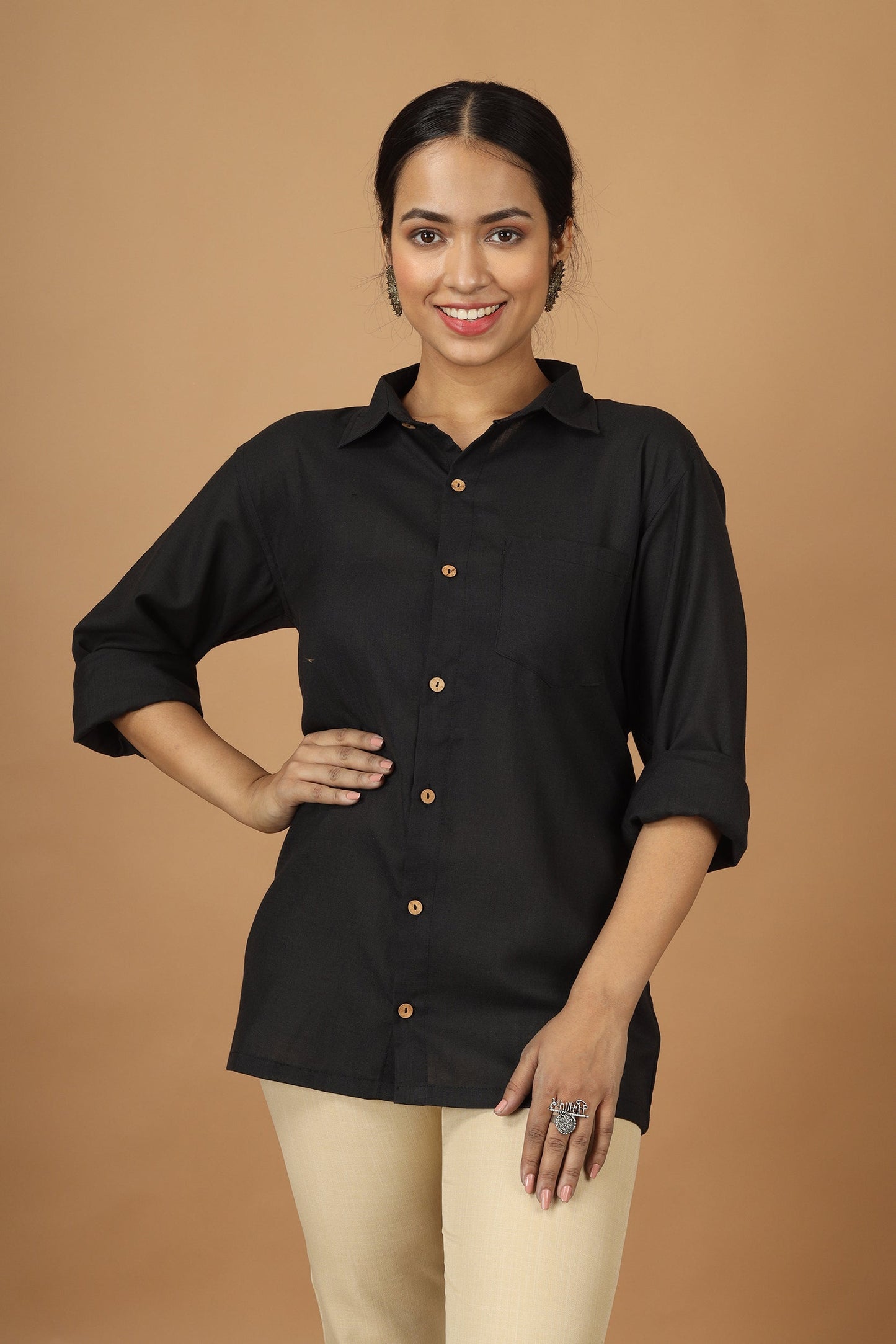 Fable Black Ahir Embroidery Womens Shirt