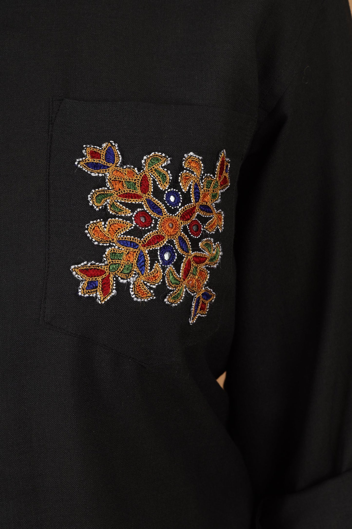 Folklore Black Ahir Embroidery Womens Shirt