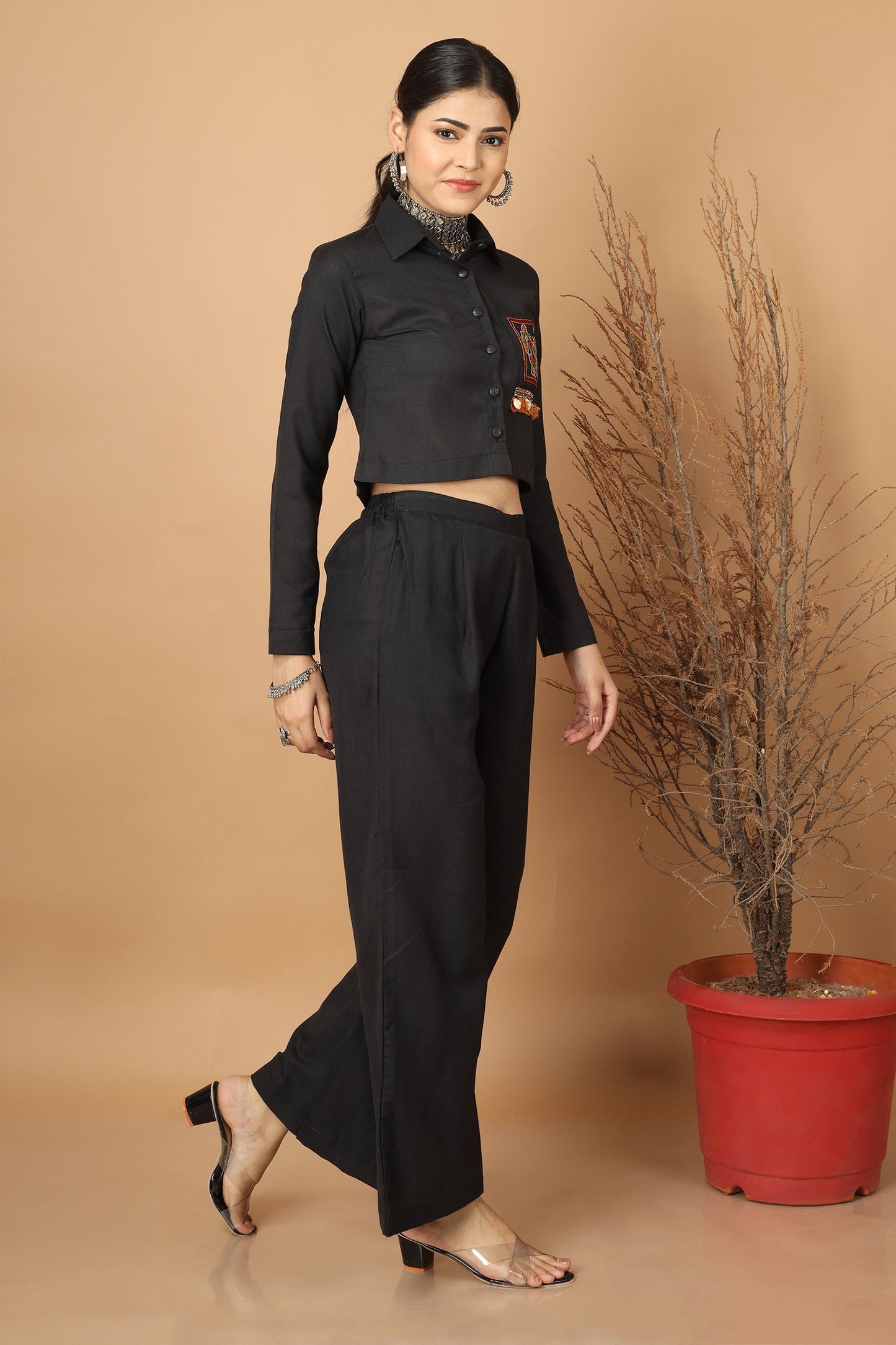 Epic Black Ahir Embroidery Co-Ordinated Set