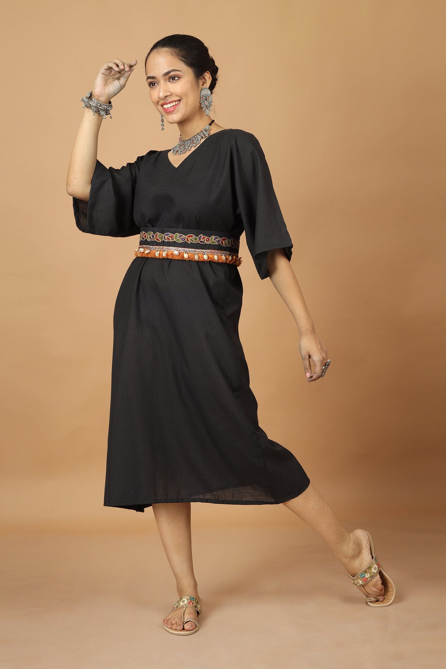 Saga Black Ahir Embroidery Dress