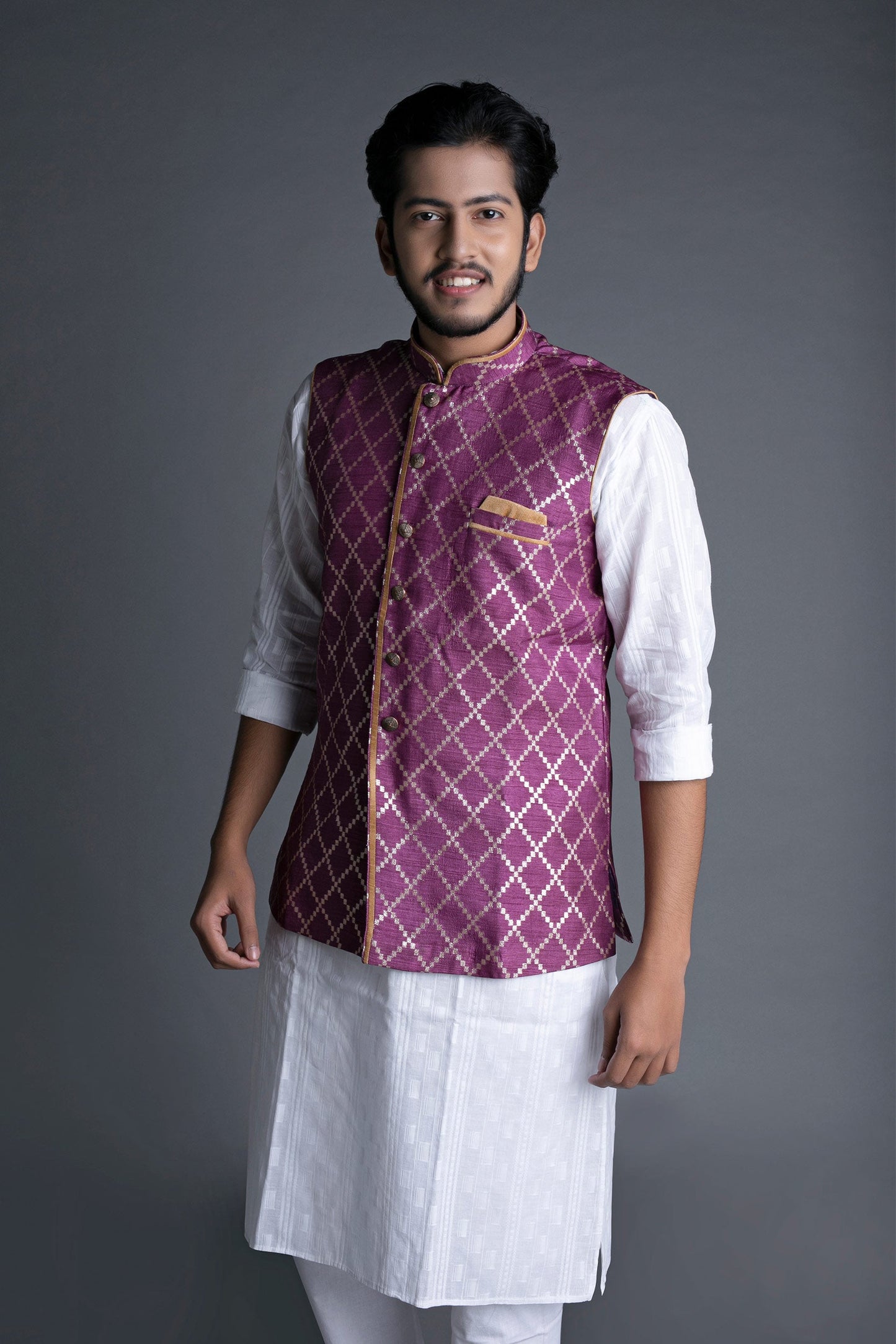 Amethyst Purple Banarasi Brocade Nehru Jacket