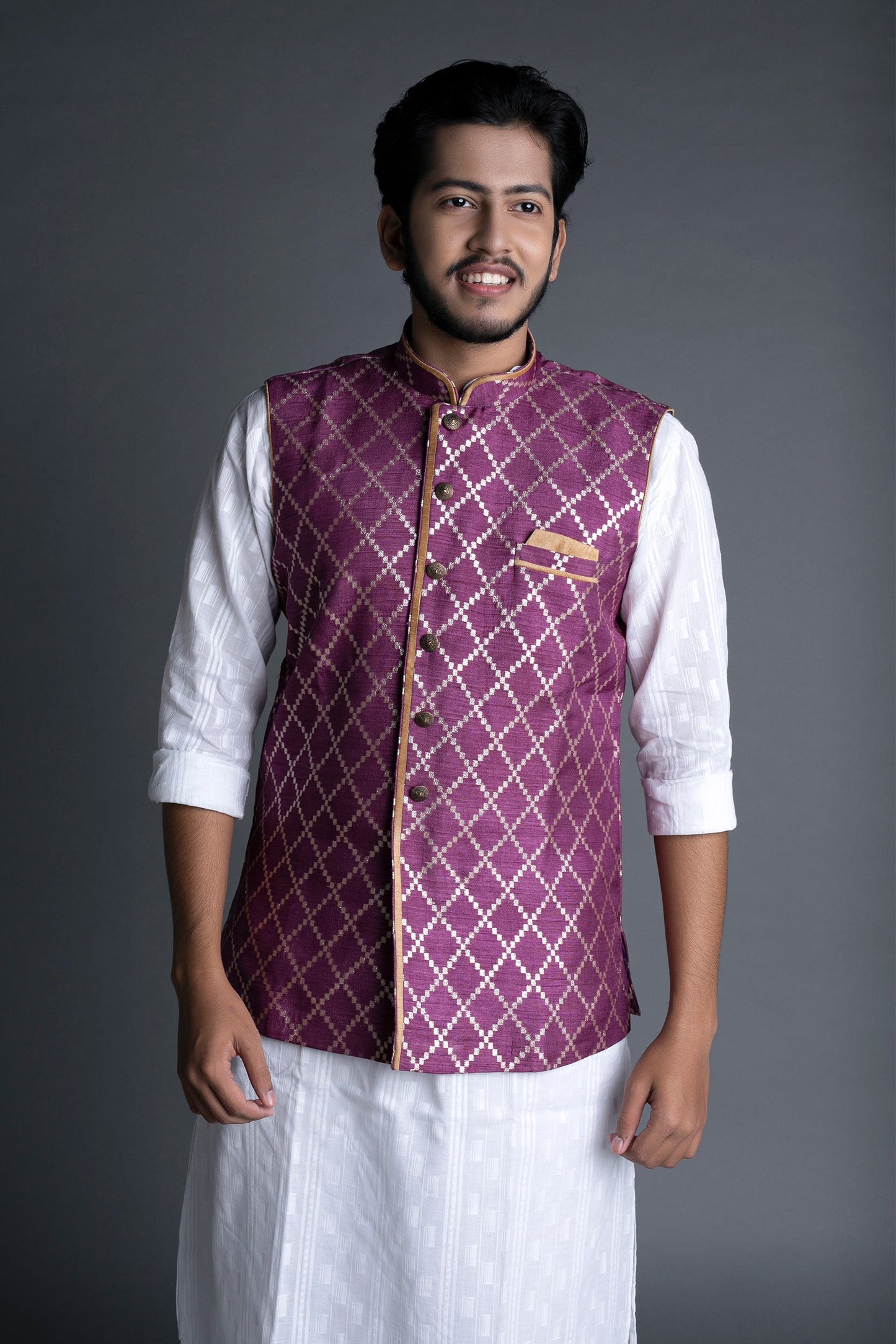 Amethyst Purple Banarasi Brocade Nehru Jacket