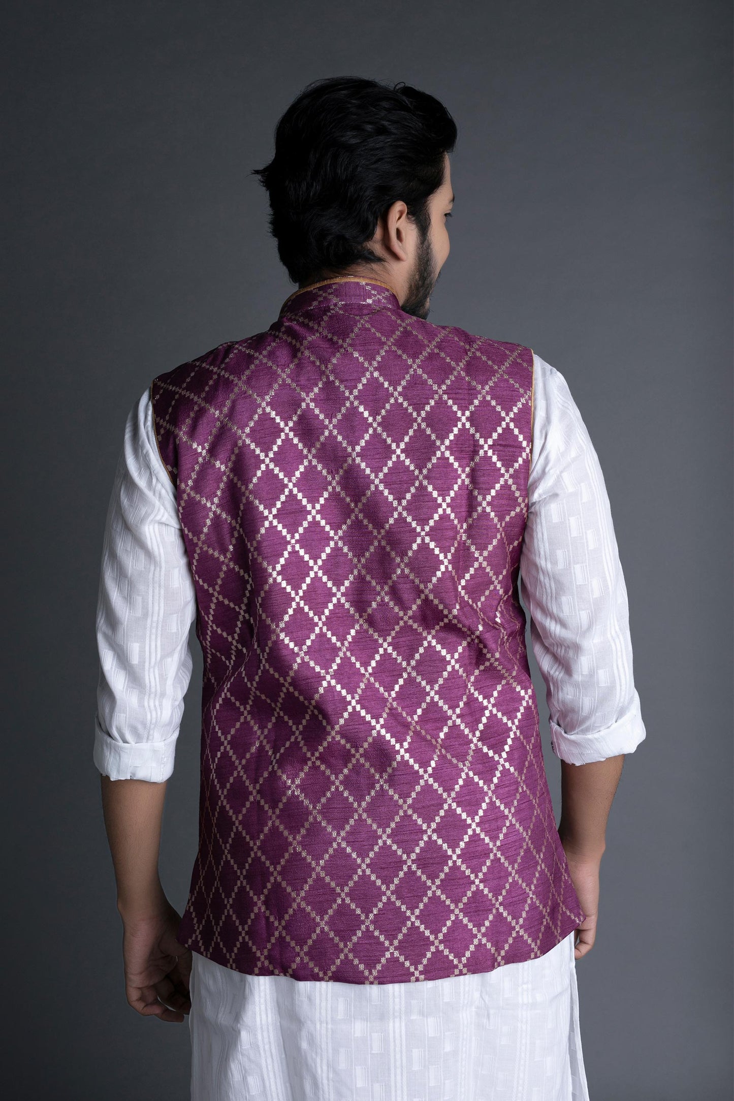 Amethyst Purple Banarasi Brocade Nehru Jacket