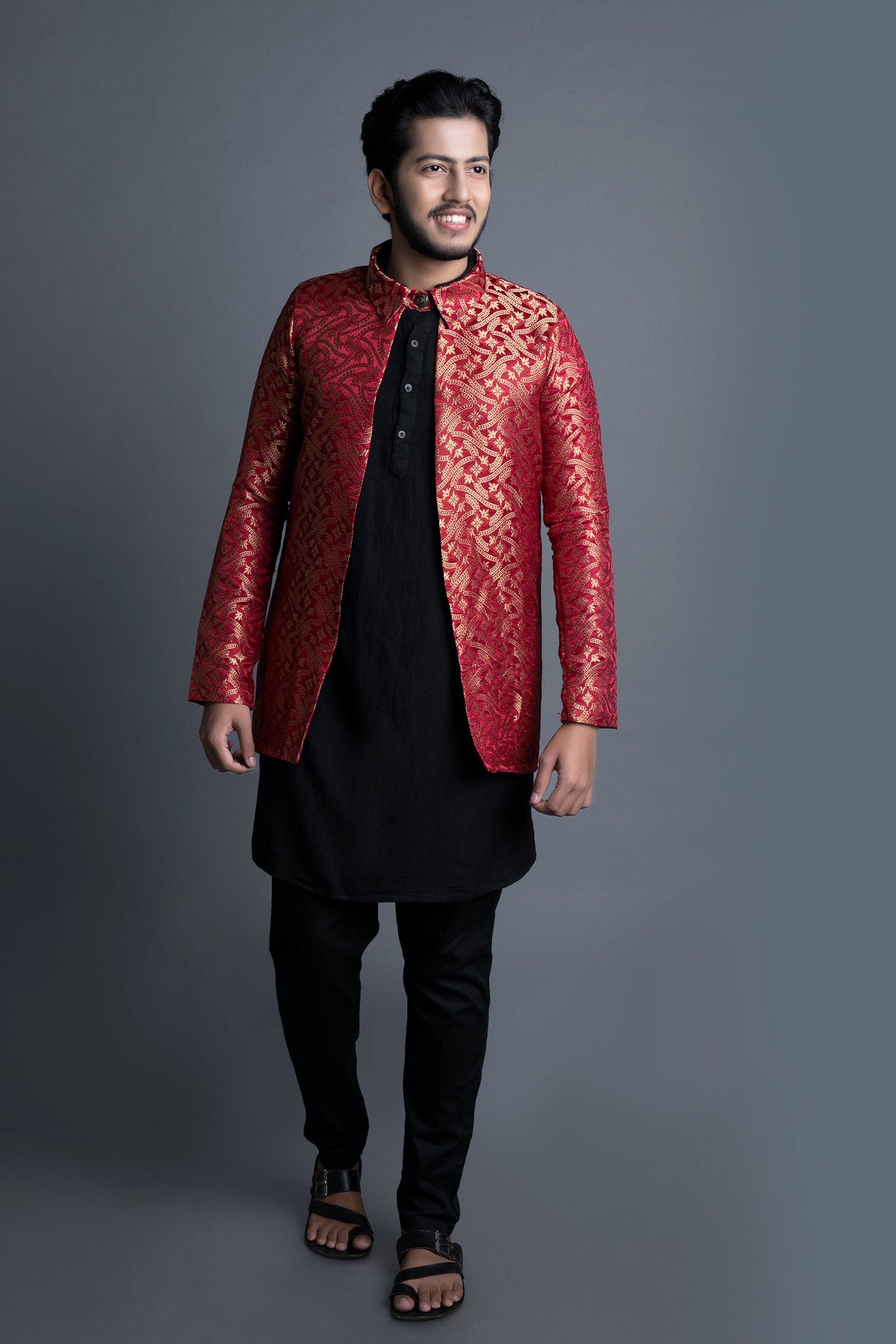 Coral Red Banarasi Brocade Jacket