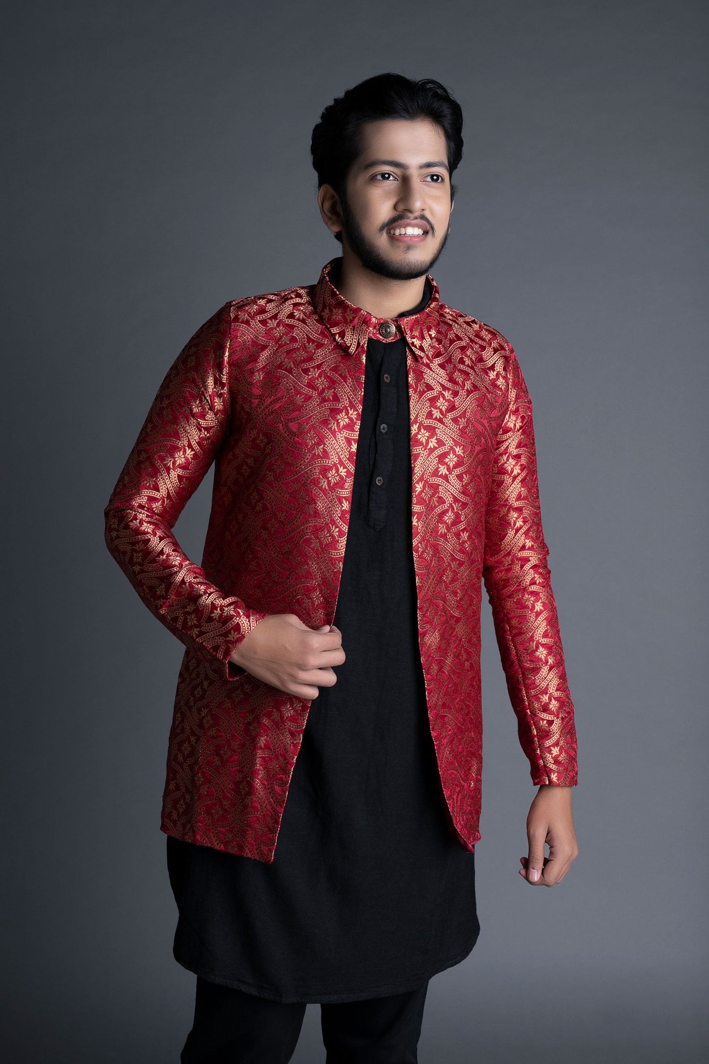 Coral Red Banarasi Brocade Jacket