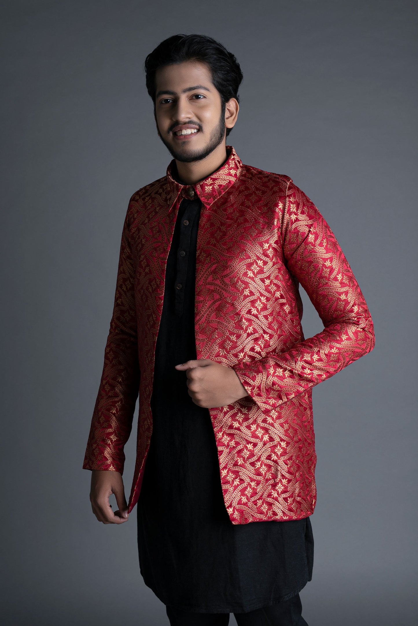 Coral Red Banarasi Brocade Jacket