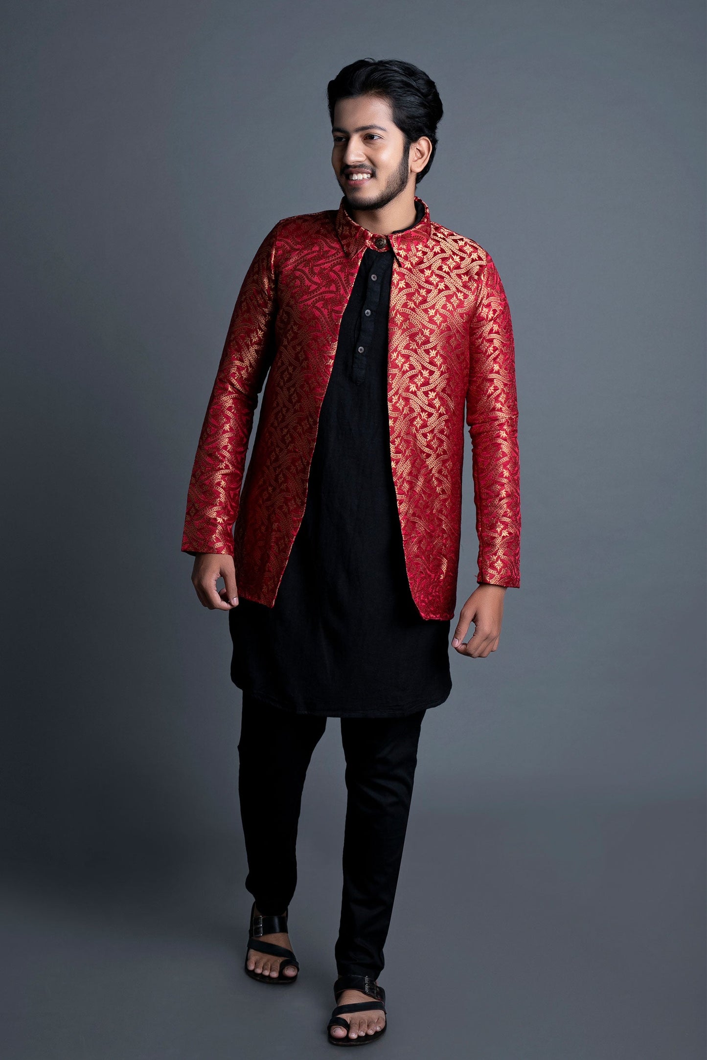 Coral Red Banarasi Brocade Jacket