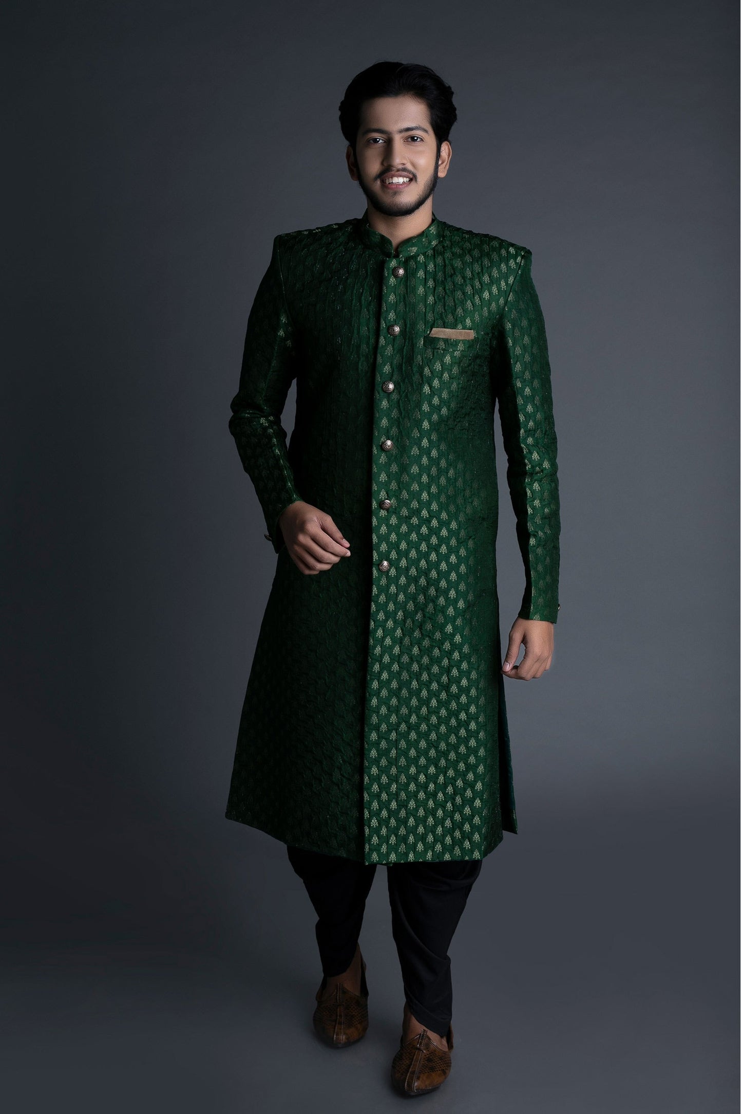 Jade Green Banarasi Brocade Sherwani