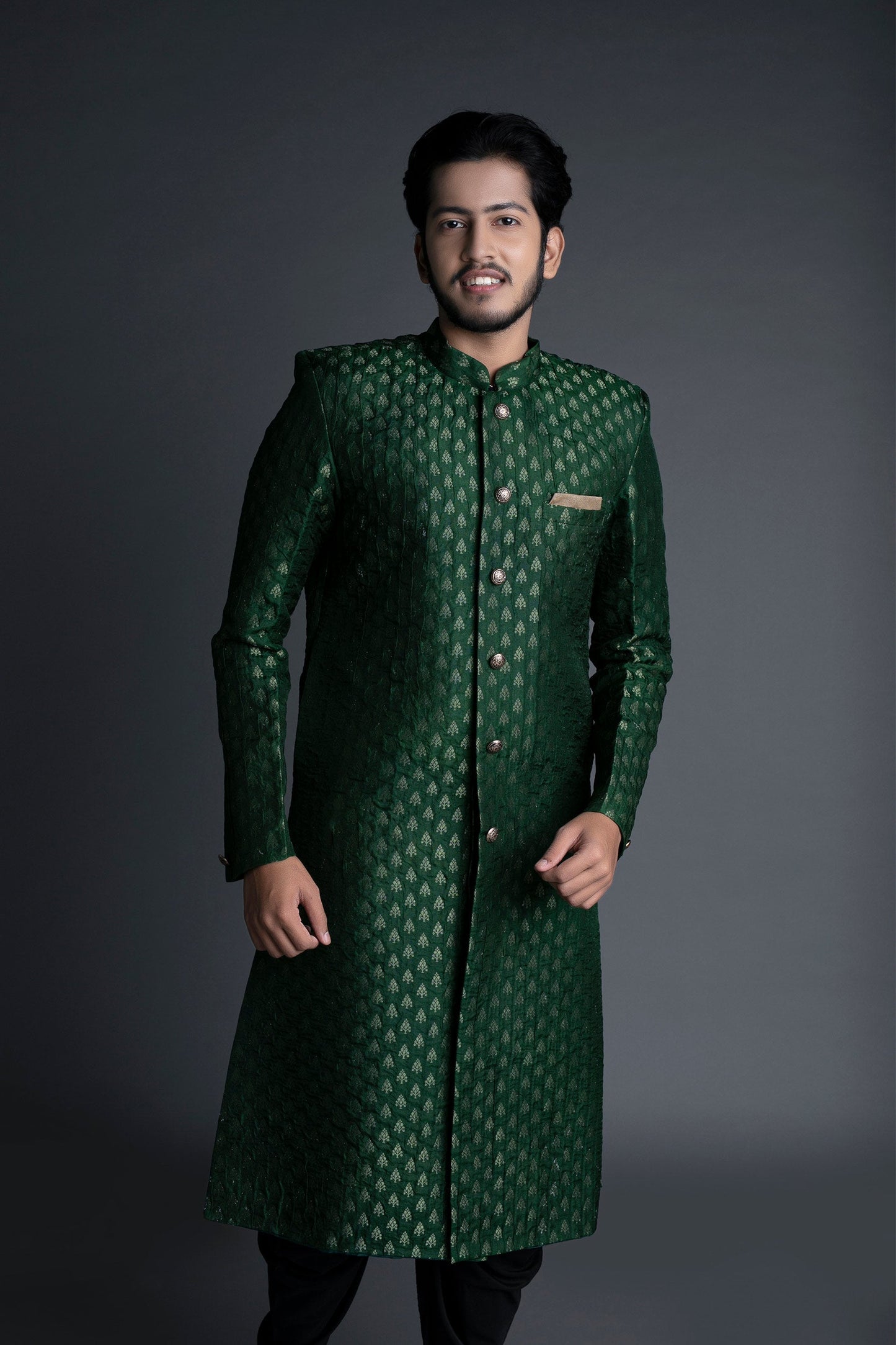 Jade Green Banarasi Brocade Sherwani