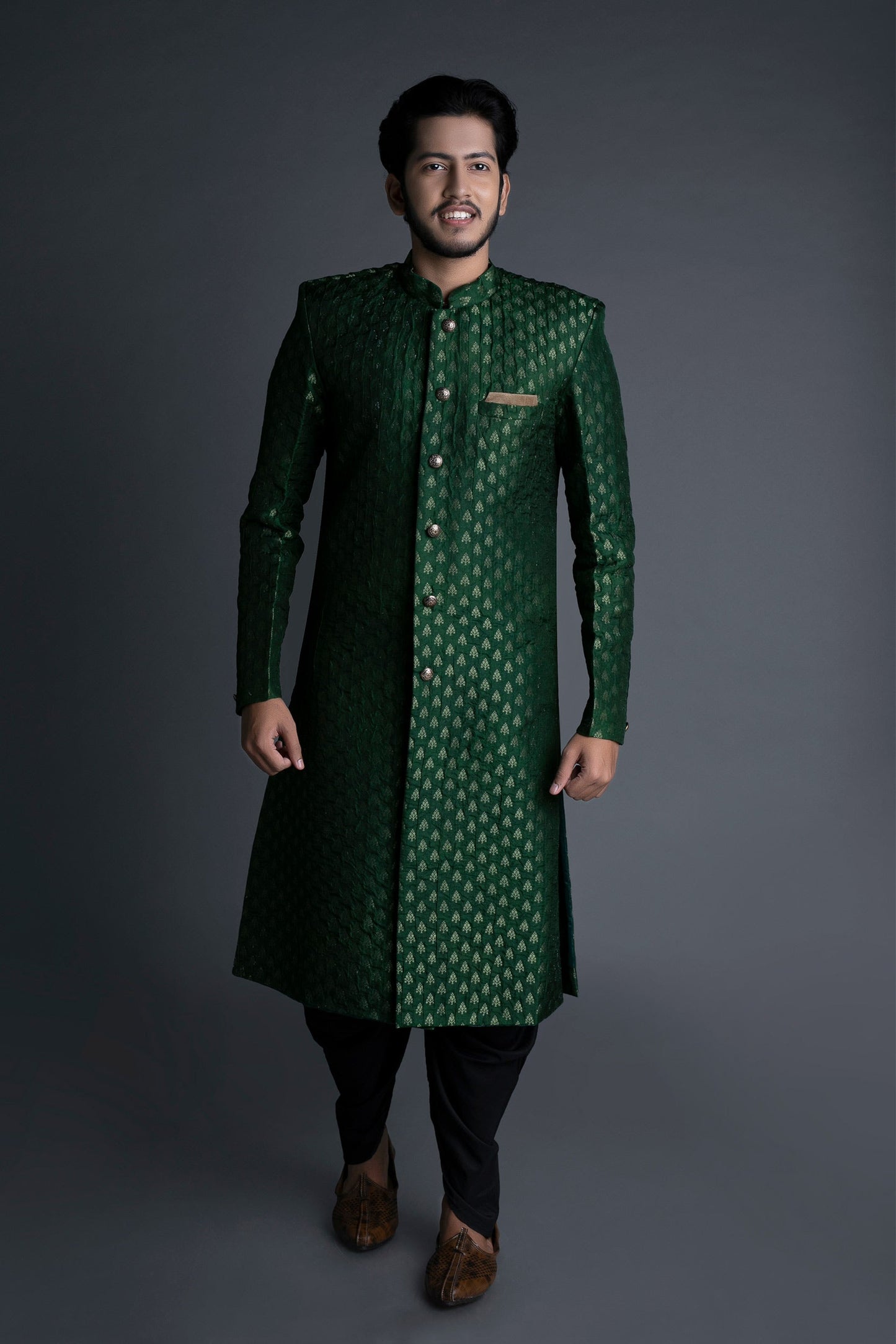 Jade Green Banarasi Brocade Sherwani