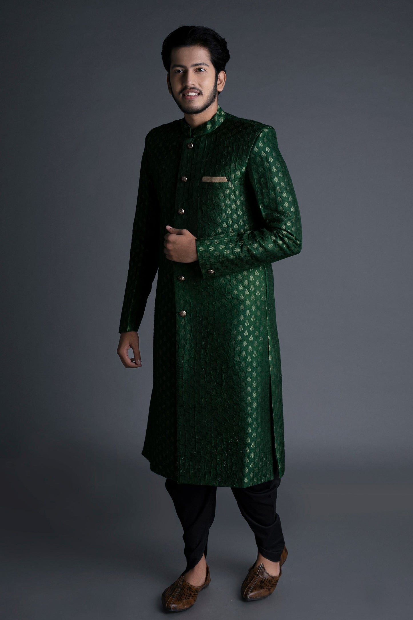 Jade Green Banarasi Brocade Sherwani