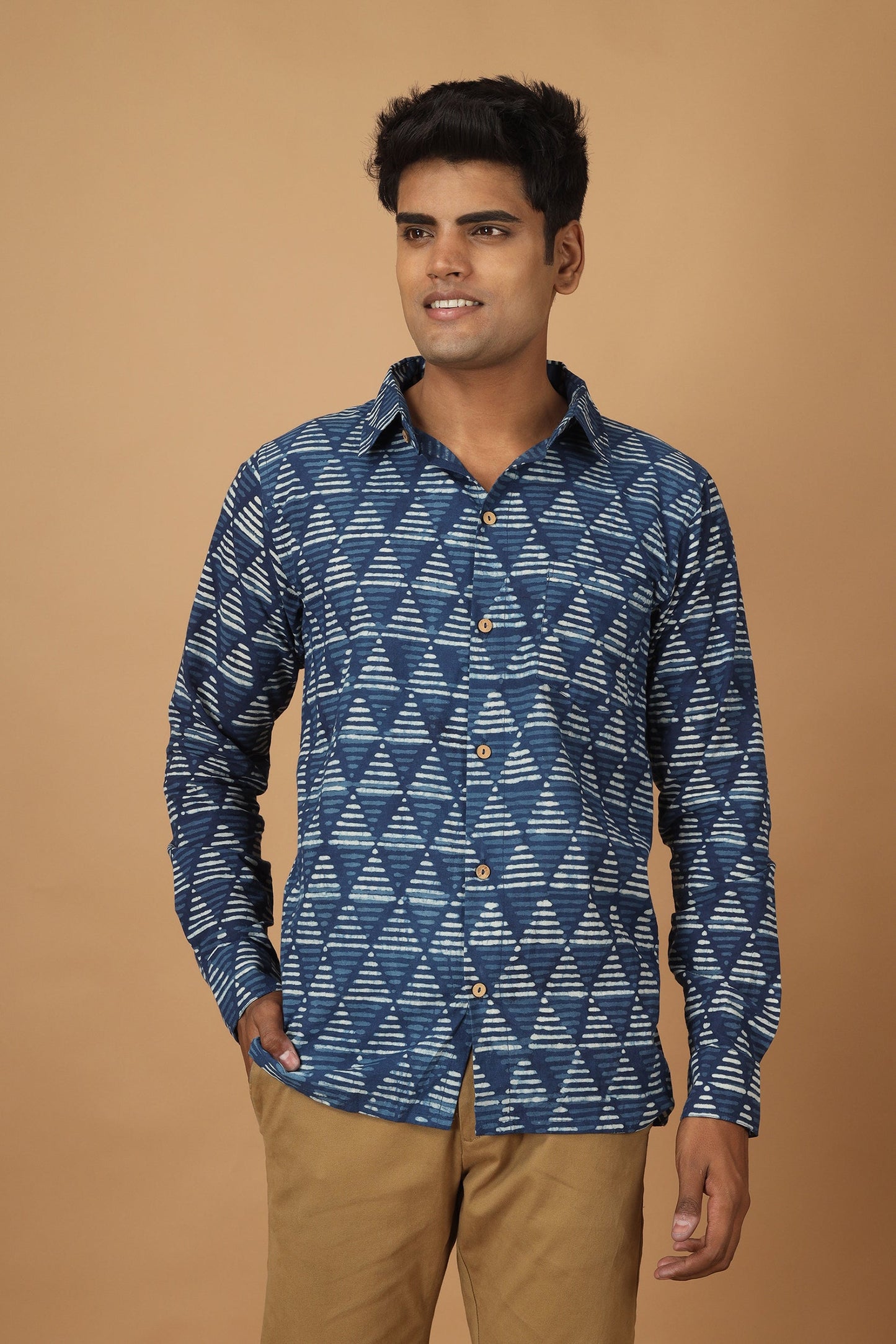 Trikona Dabu Indigo Mens Shirt