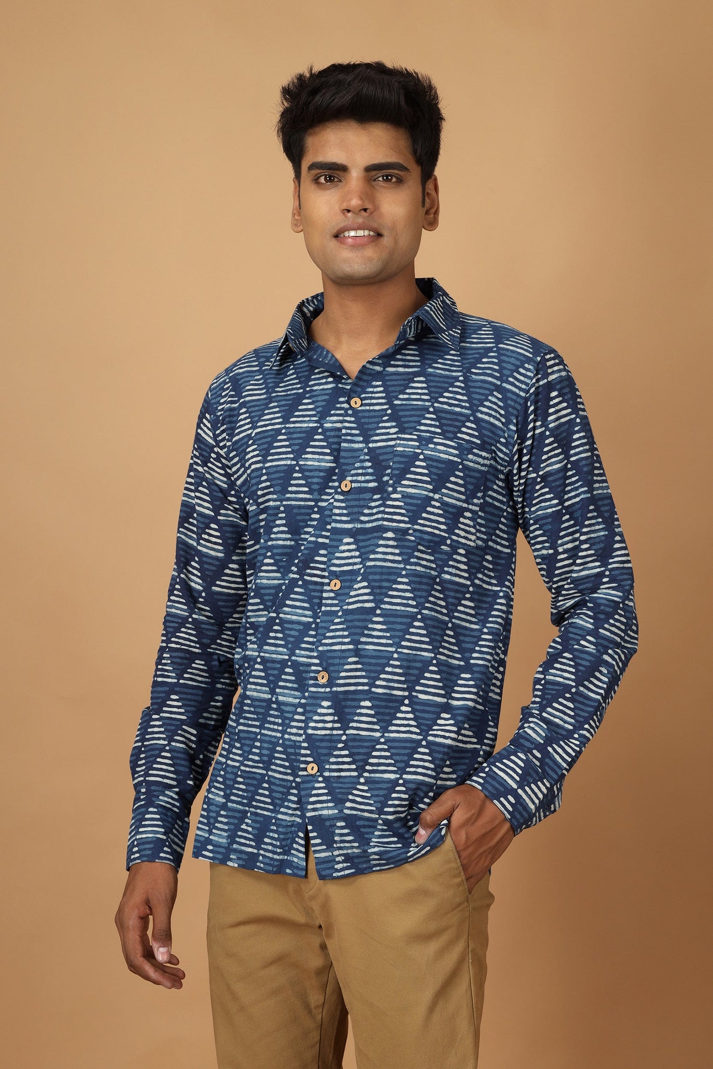 Trikona Dabu Indigo Mens Shirt