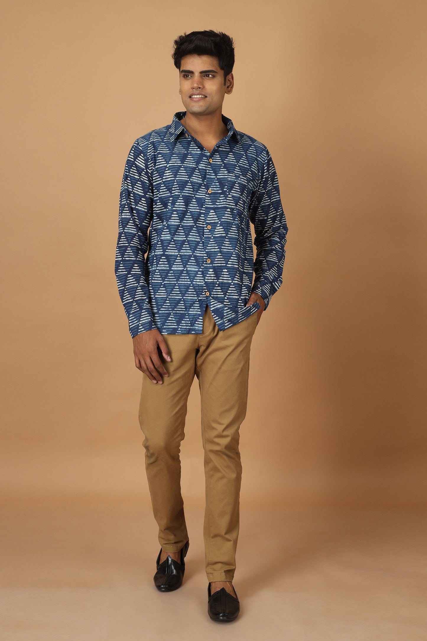 Trikona Dabu Indigo Mens Shirt