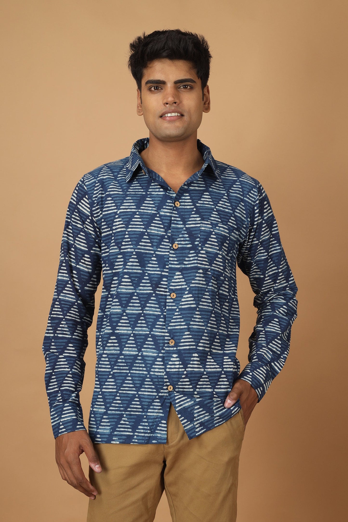 Trikona Dabu Indigo Mens Shirt