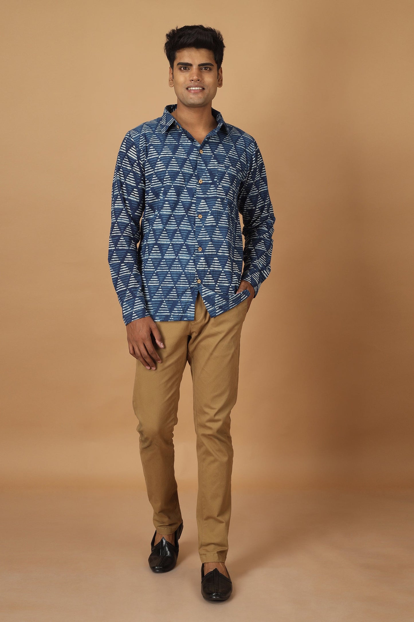 Trikona Dabu Indigo Mens Shirt