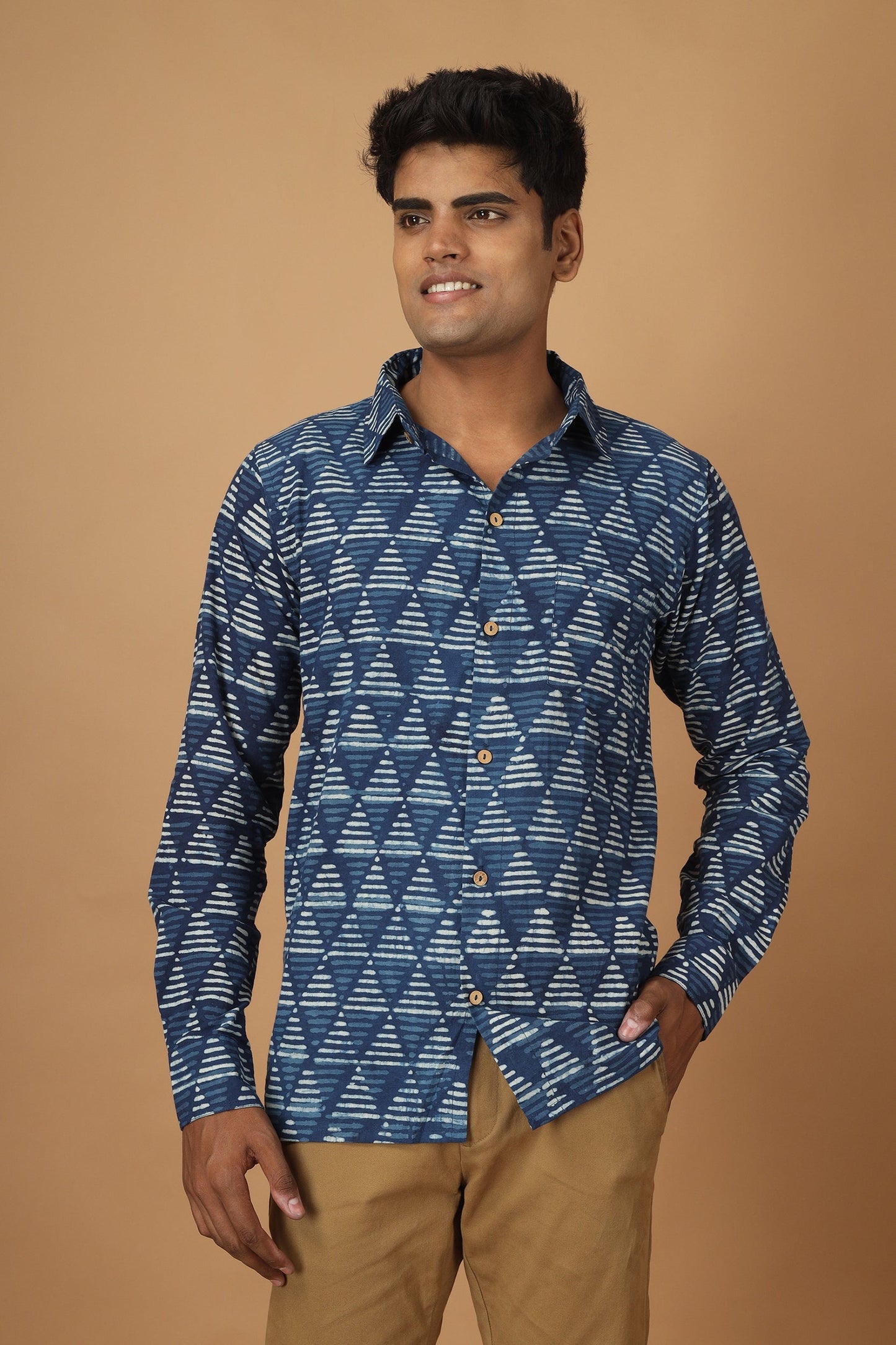 Trikona Dabu Indigo Mens Shirt