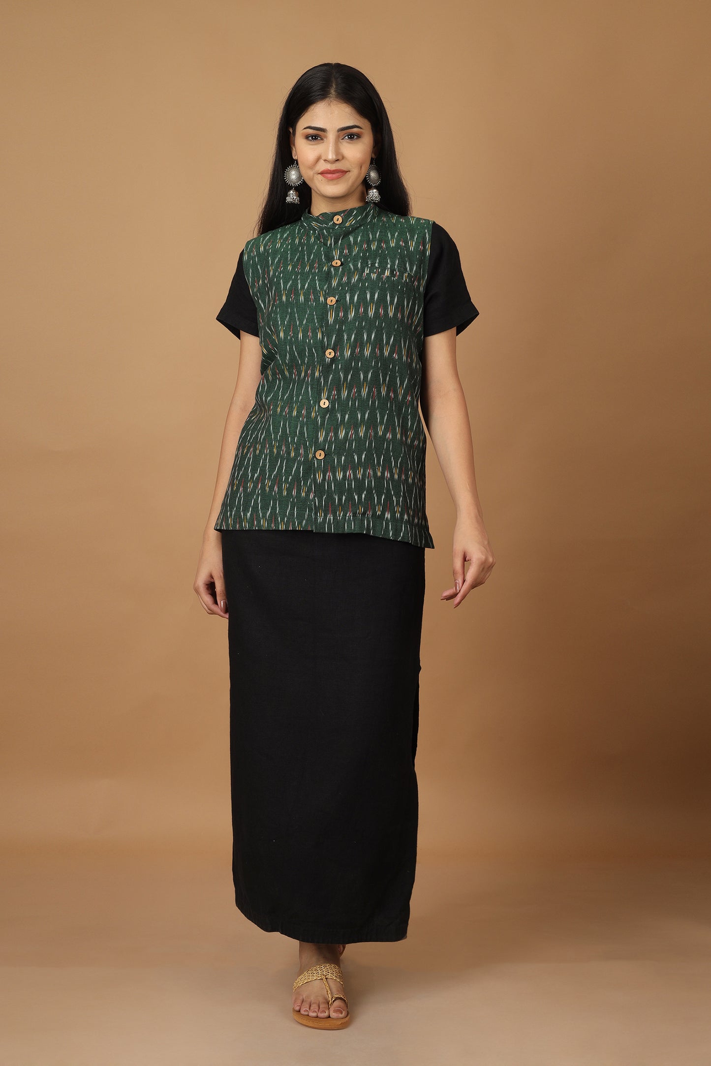 Bhor Green Ikat Womens Nehru Jacket