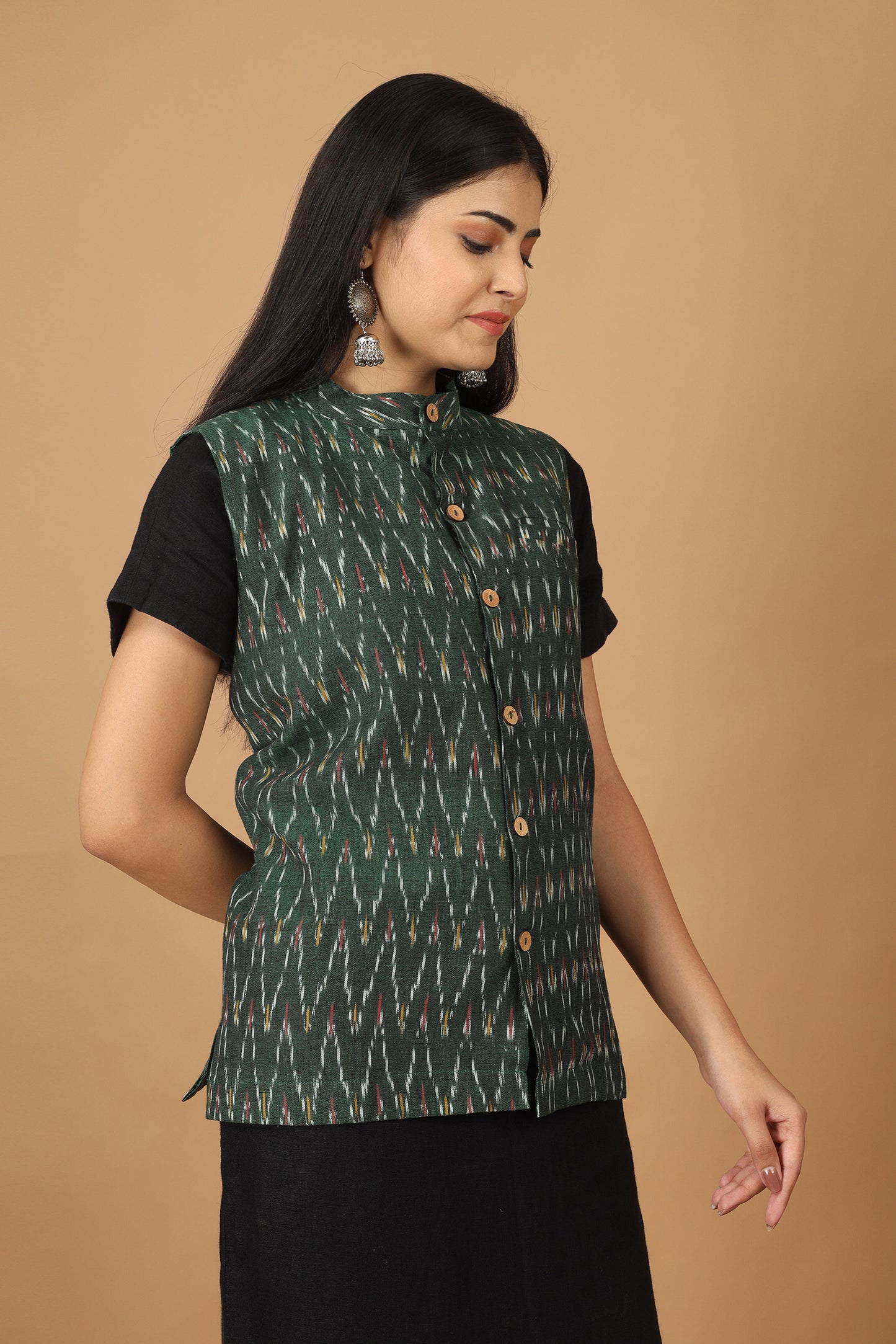 Bhor Green Ikat Womens Nehru Jacket