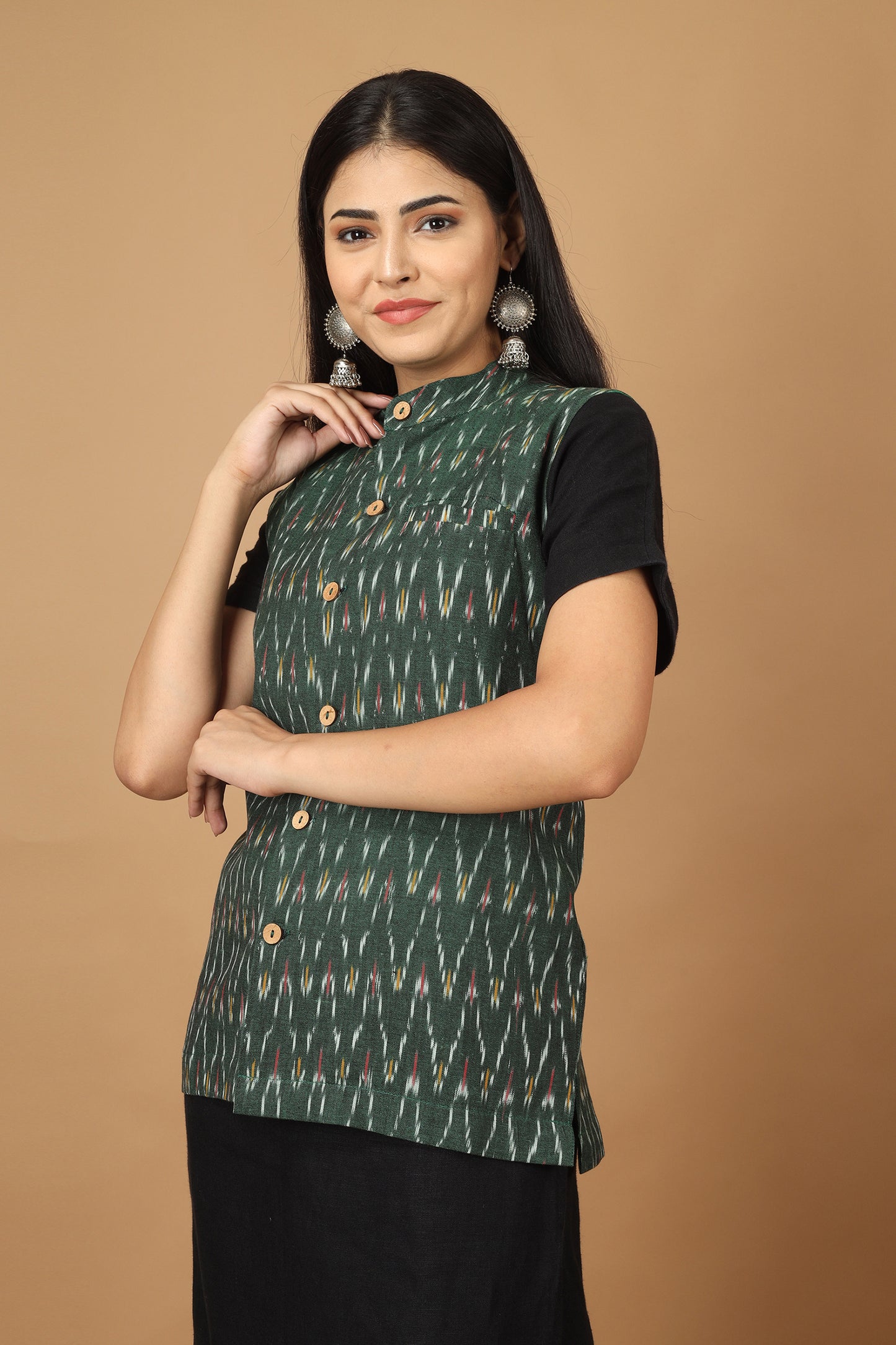 Bhor Green Ikat Womens Nehru Jacket