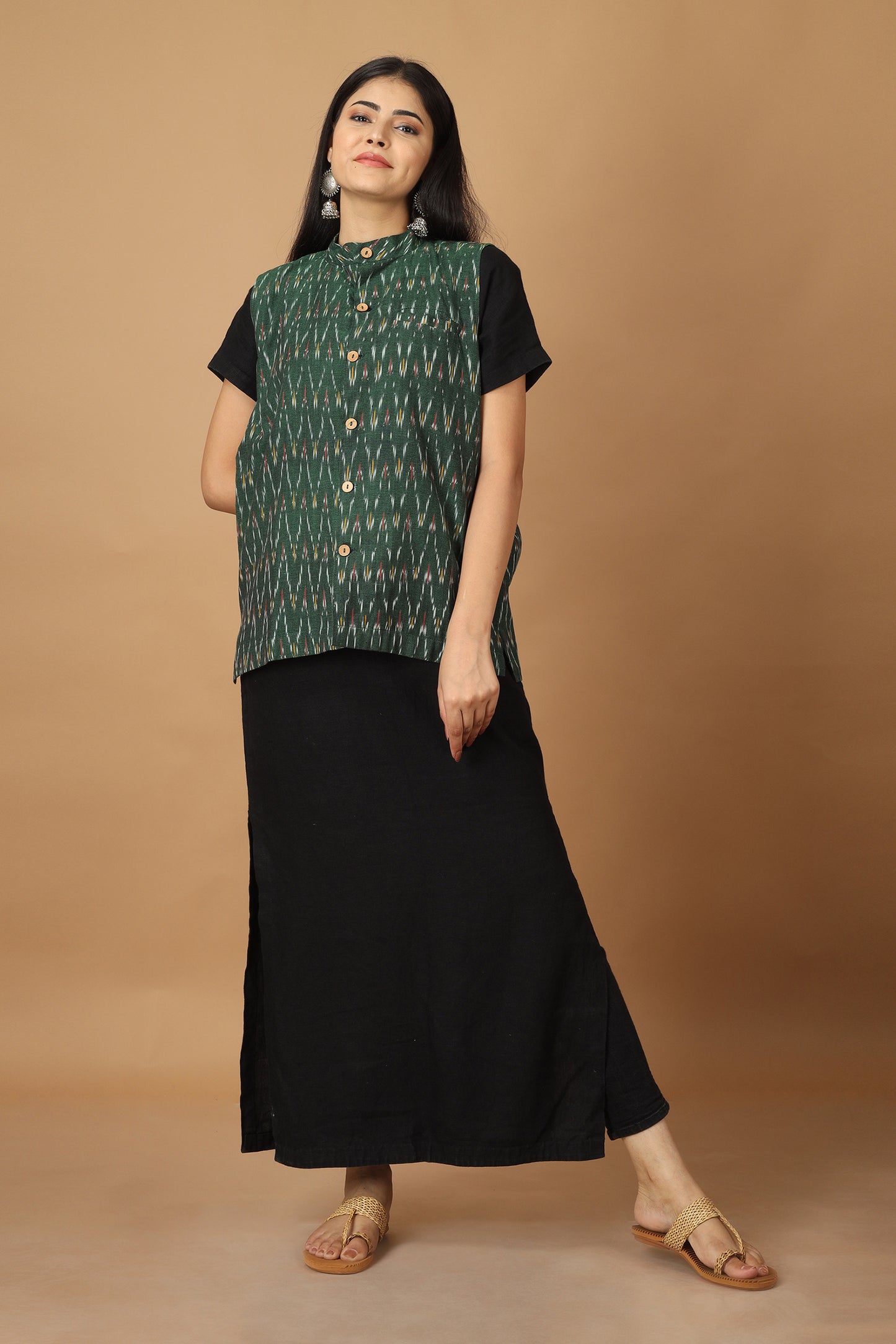 Bhor Green Ikat Womens Nehru Jacket