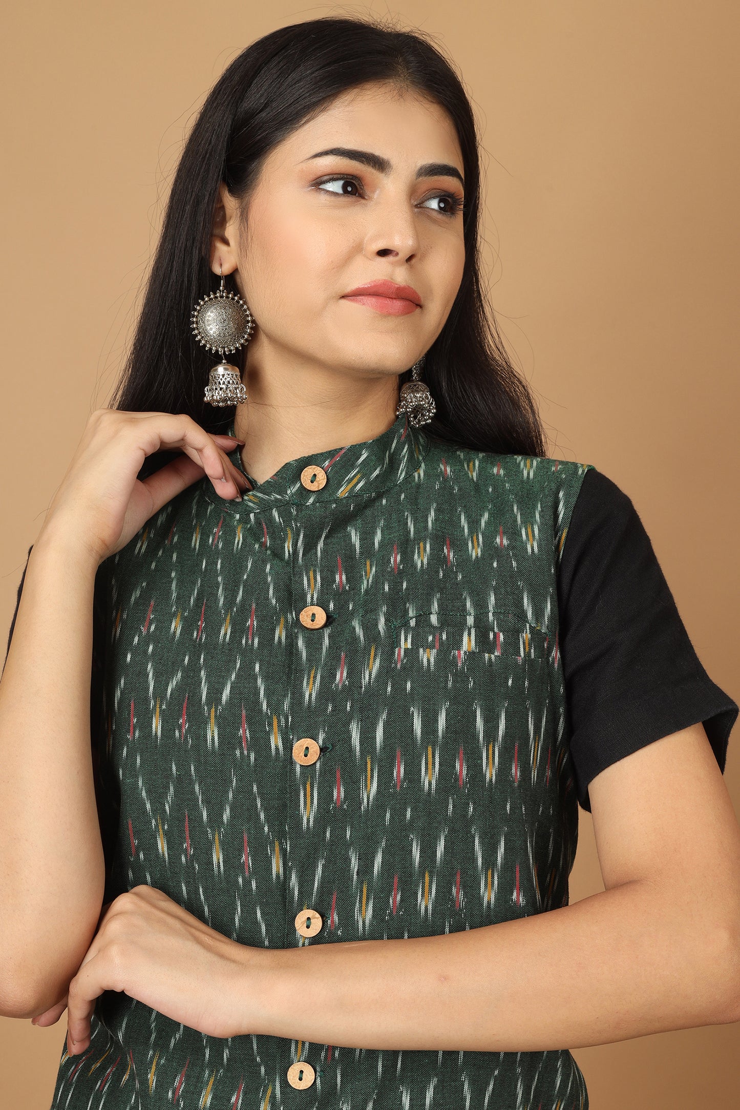 Bhor Green Ikat Womens Nehru Jacket