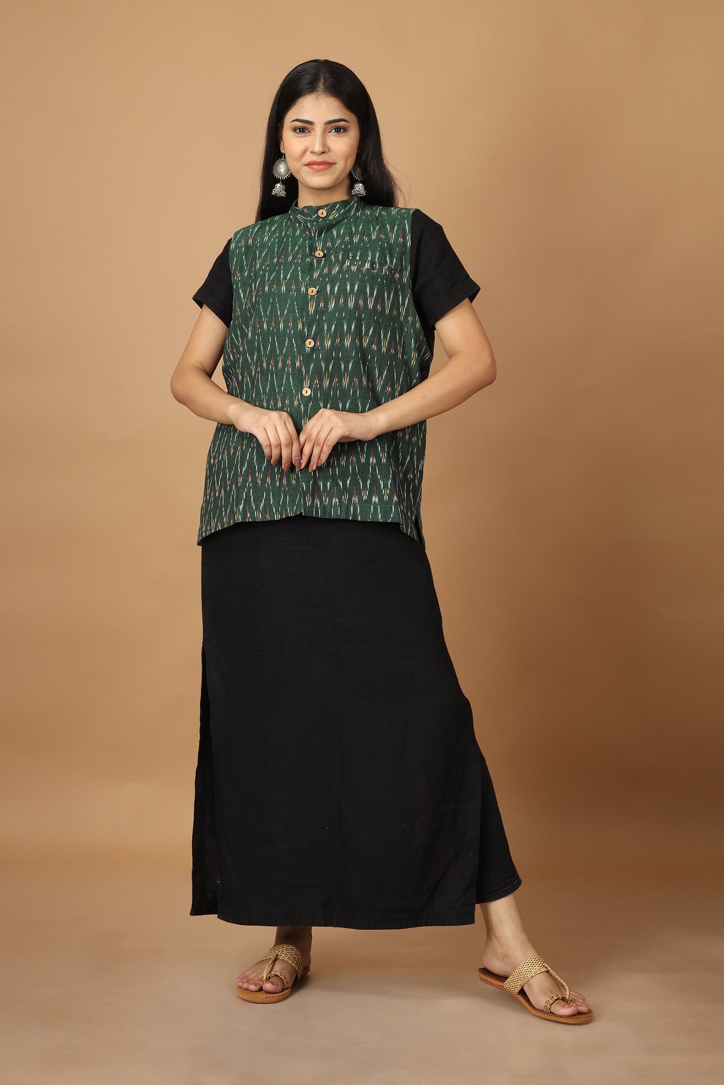 Bhor Green Ikat Womens Nehru Jacket