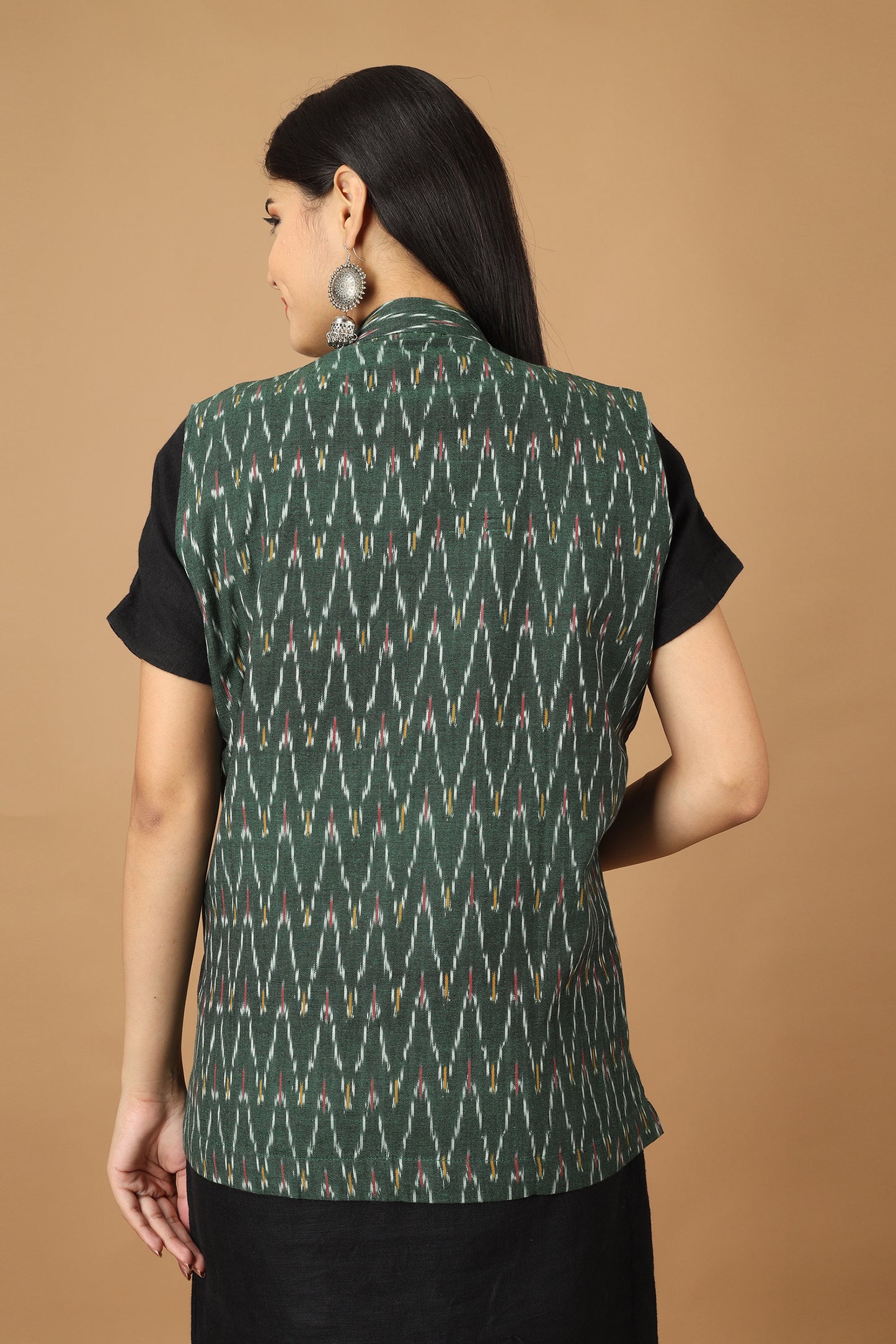 Bhor Green Ikat Womens Nehru Jacket