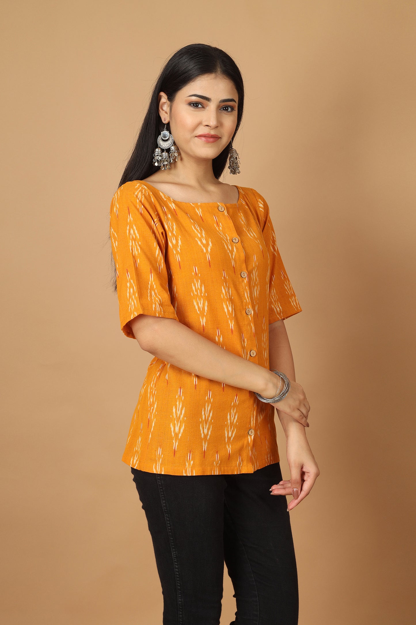 Dopahar Yellow Ikat Top